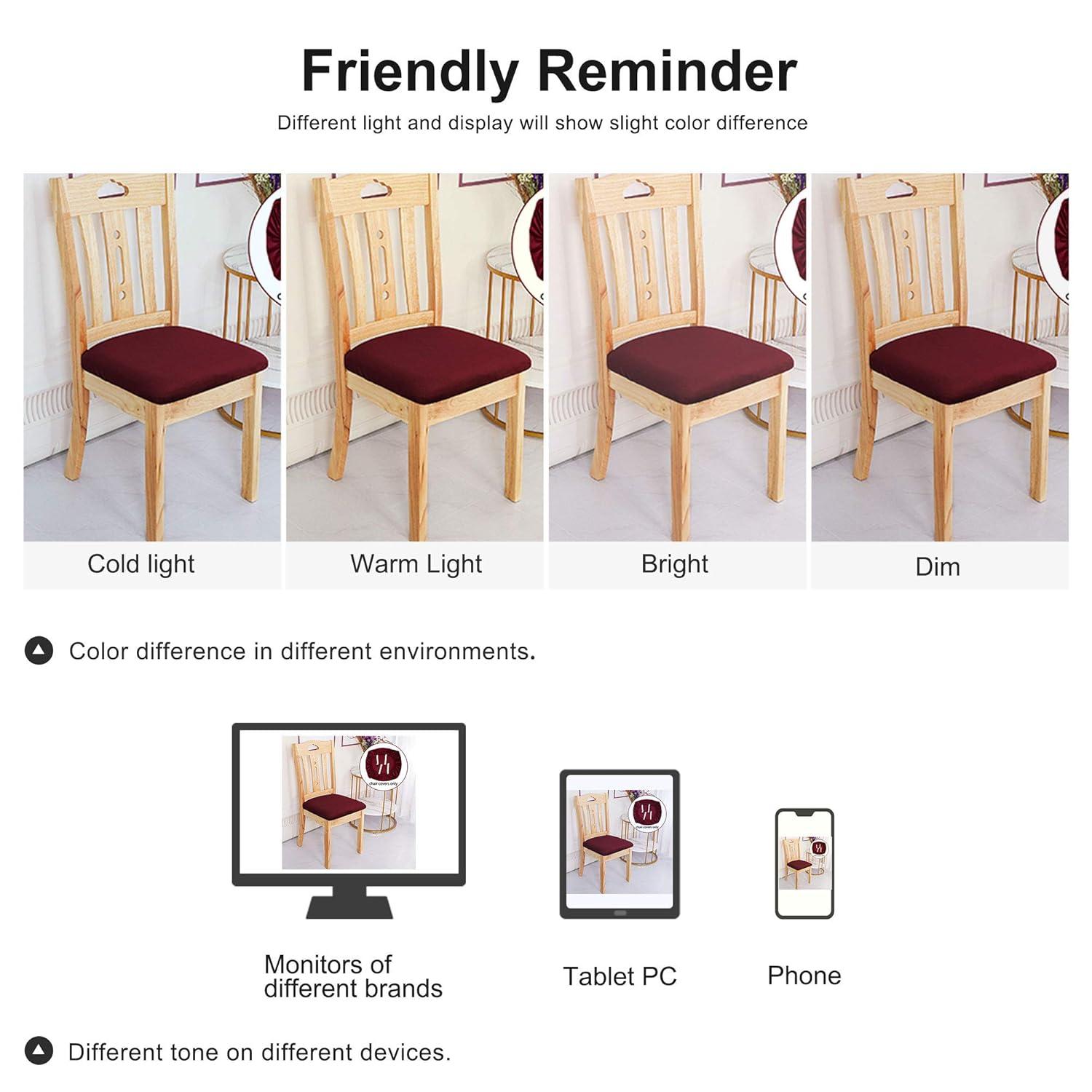 PiccoCasa Velvet Stretchable Printed Dining Room Chairs Slipcover 18" x 18" 6 Pcs Burgundy