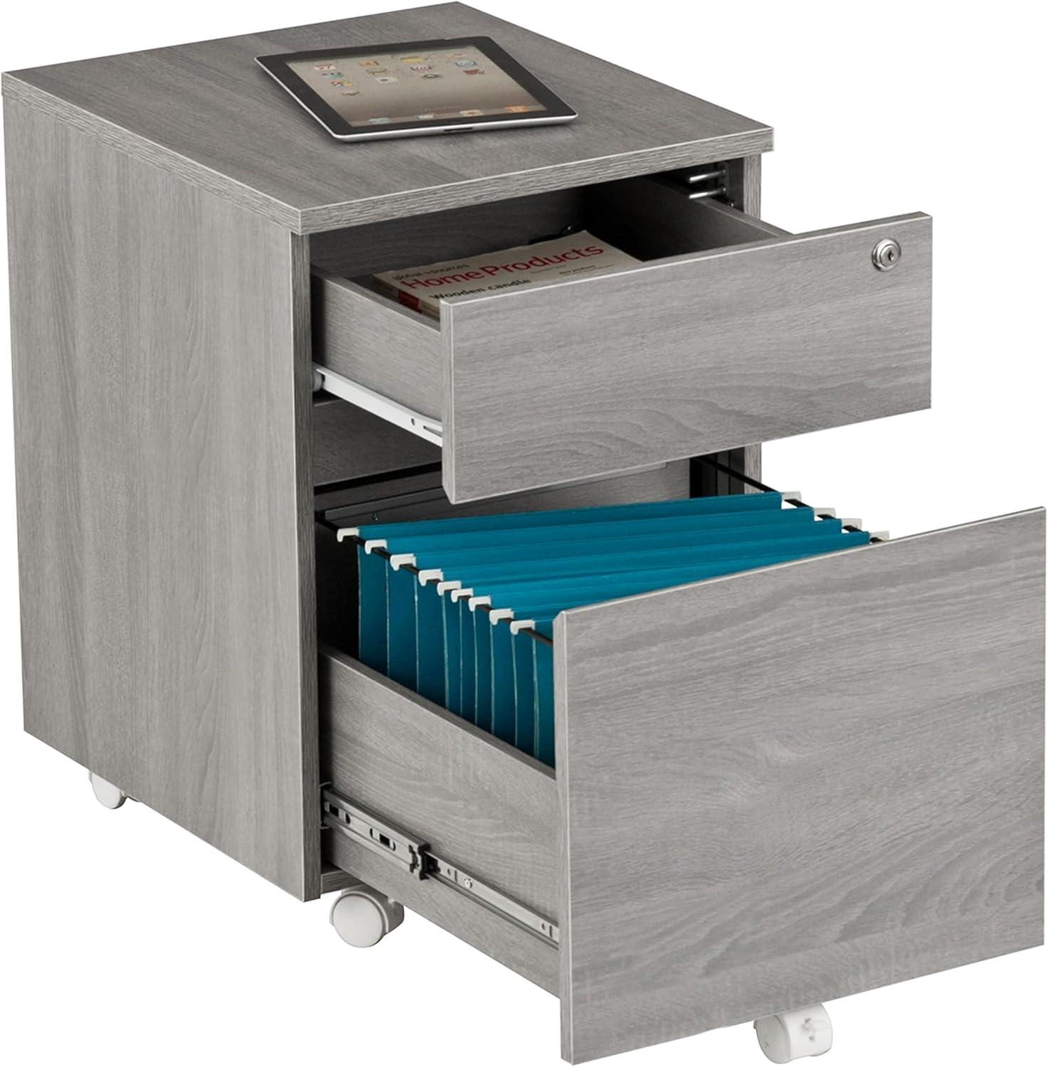 Gray MDF Lockable 2-Drawer Vertical Filing Cabinet