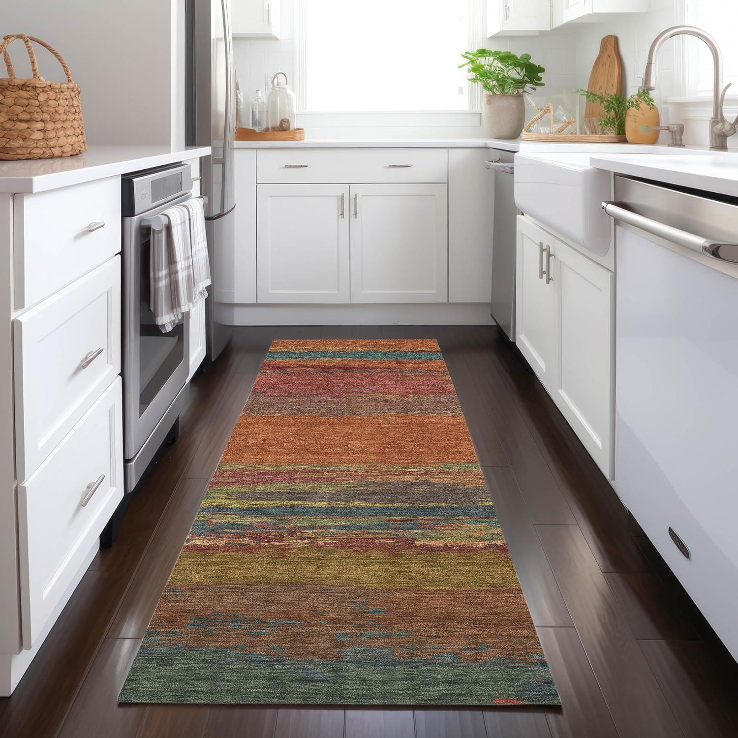 Terracotta and Multicolor Synthetic Flat Woven Runner Rug