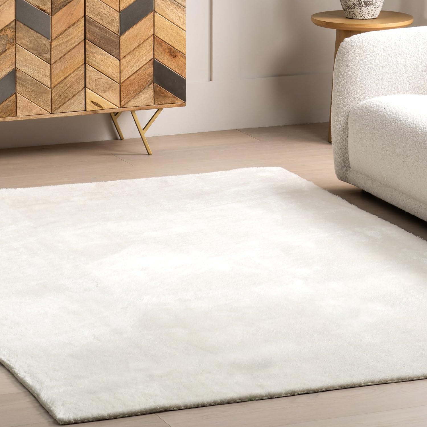 nuLOOM 4' Square Cozy Plush SuperiorWash Area Rug, Machine Washable, Non-Slip, Soft Fluffy Shag Carpet for Living Room Bedroom Nursery, Loni Off-white