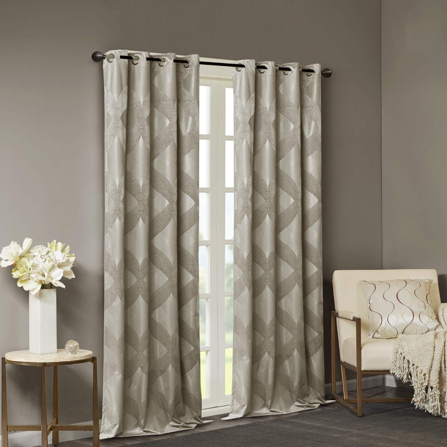 Madison Park Bentley Ogee Knitted Jacquard Geometric Total Blackout Single Curtain Panel