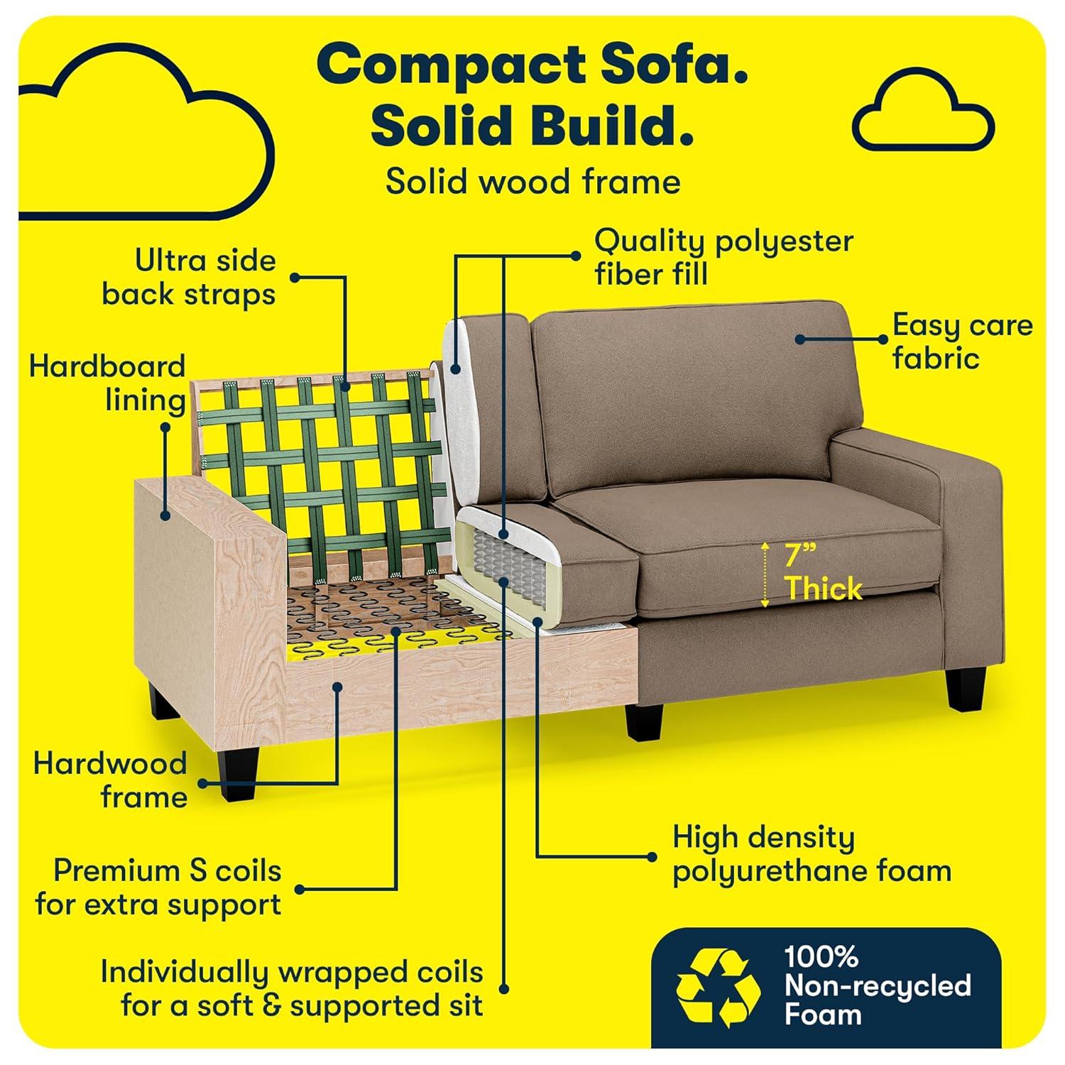 Serta Palisades 73" Track Arm Sofa, Easy Care Fabric, Soft Pillow Back, Pocket Coil Seat Cushions