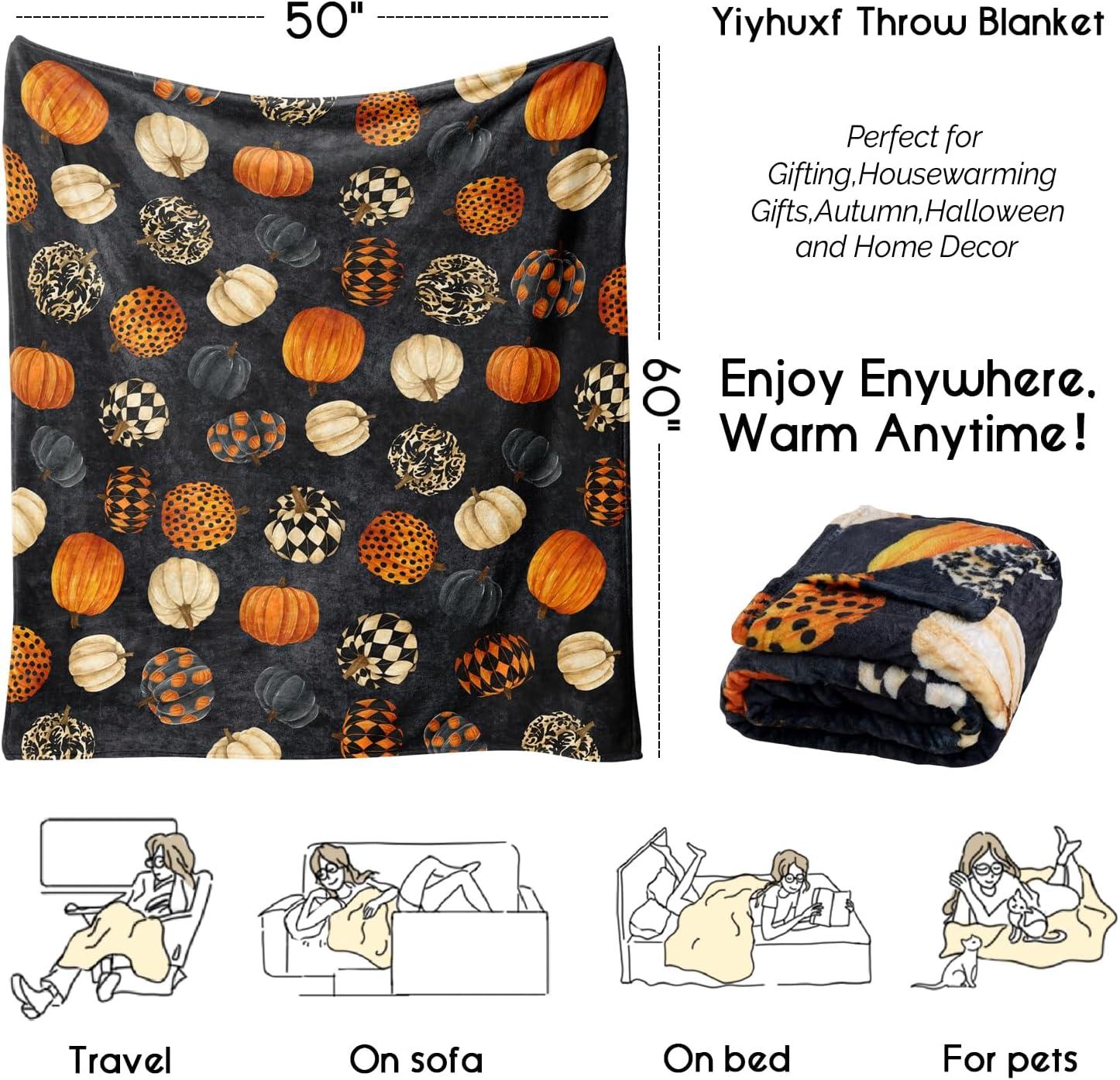 Halloween Pumpkin Blanket, Case Halloween Fleece Blanket,Halloween Pumpkin Gifts for Women,Halloween Flannel Fleece Throw Blanket for Home Living Room Couch Bed Chair or Dorm Decor 60 "x 50"