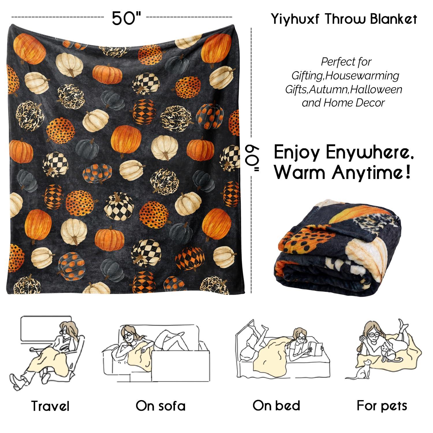 Halloween Pumpkin Blanket, Case Halloween Fleece Blanket,Halloween Pumpkin Gifts for Women,Halloween Flannel Fleece Throw Blanket for Home Living Room Couch Bed Chair or Dorm Decor 60 "x 50"