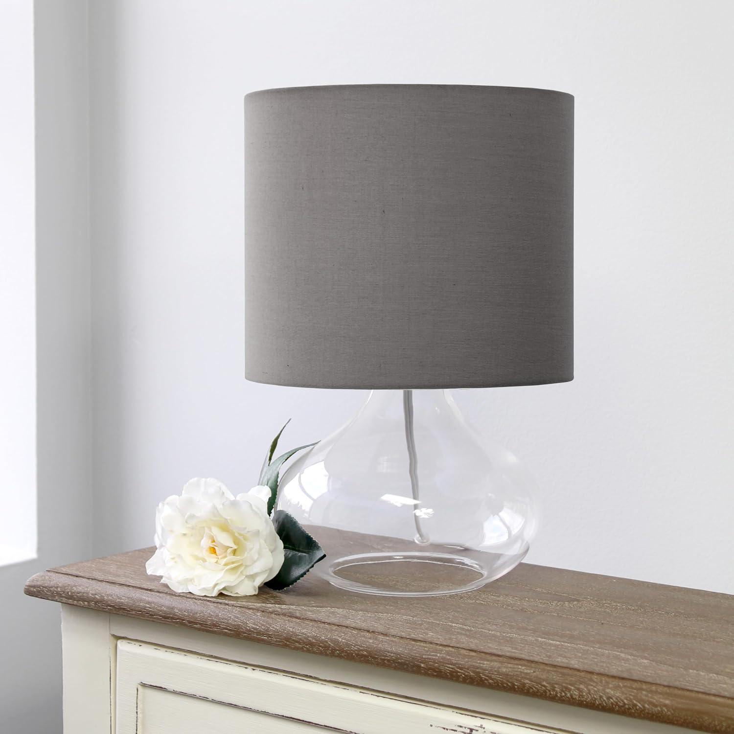 Clear Glass Raindrop Table Lamp with Fabric Shade Gray - Simple Designs: ETL Listed, No Assembly, Modern Decor, 1-Way Switch