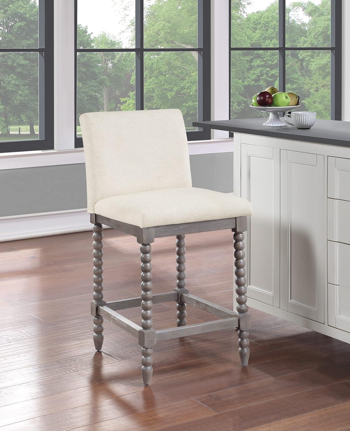 Abbott 26" Spindle Counter Stool with Brushed Gray Frame and Linen White Fabric