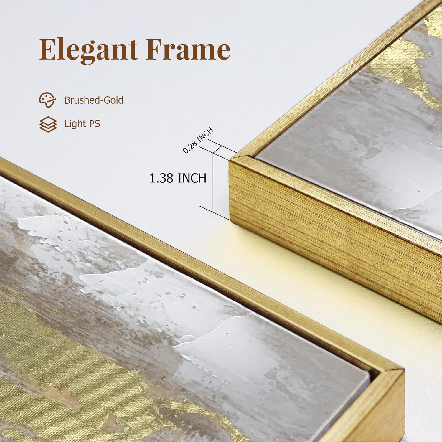 Gold Abstract Wall Art Decor - Framed Texture Paintings Modern Canvas Artwork with Hand-Painted Gold Foil for Modern Style Decor, Ready to Hang