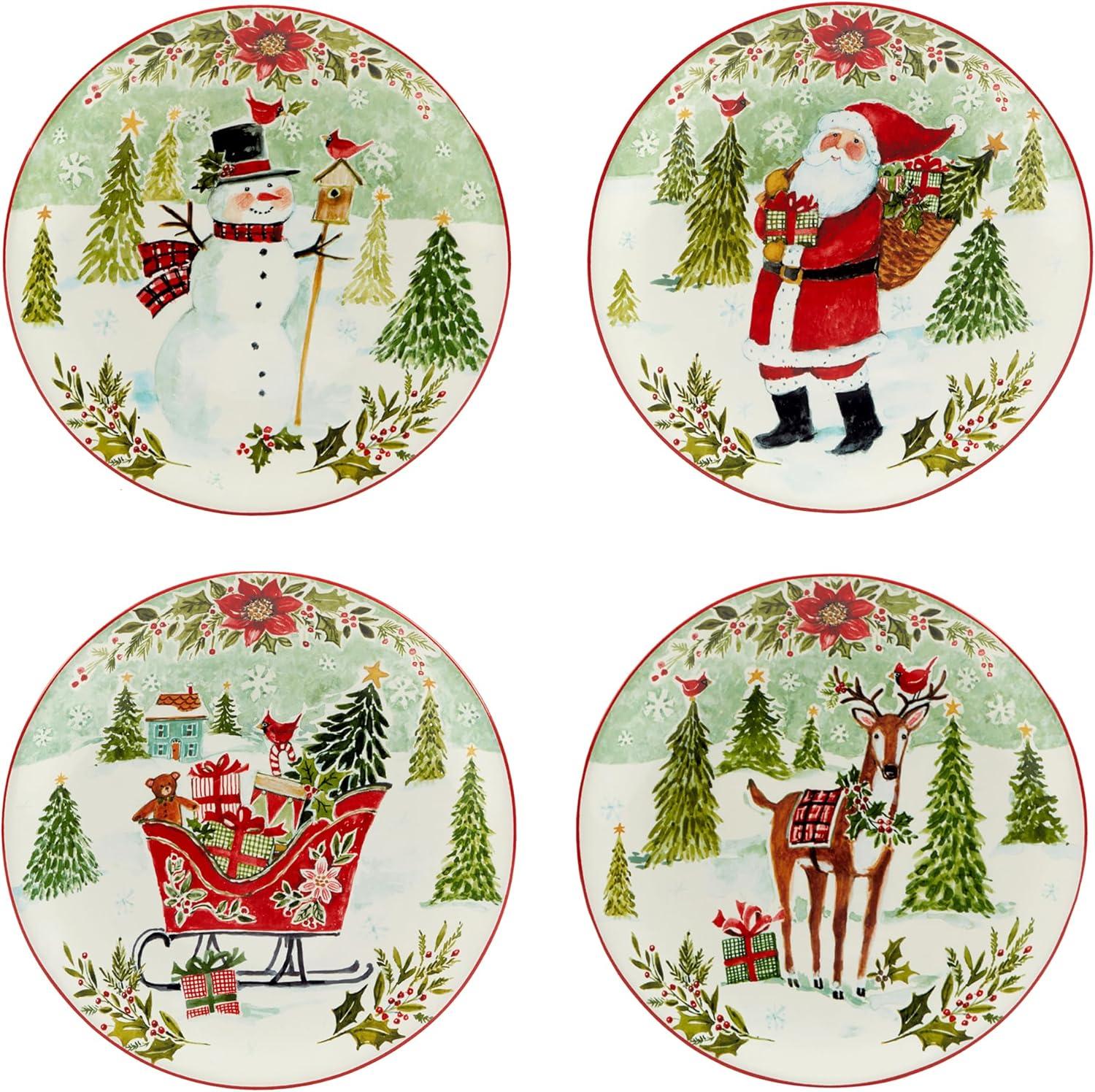 Joy of Christmas Ceramic Holiday Dinnerware Set, Service for 4