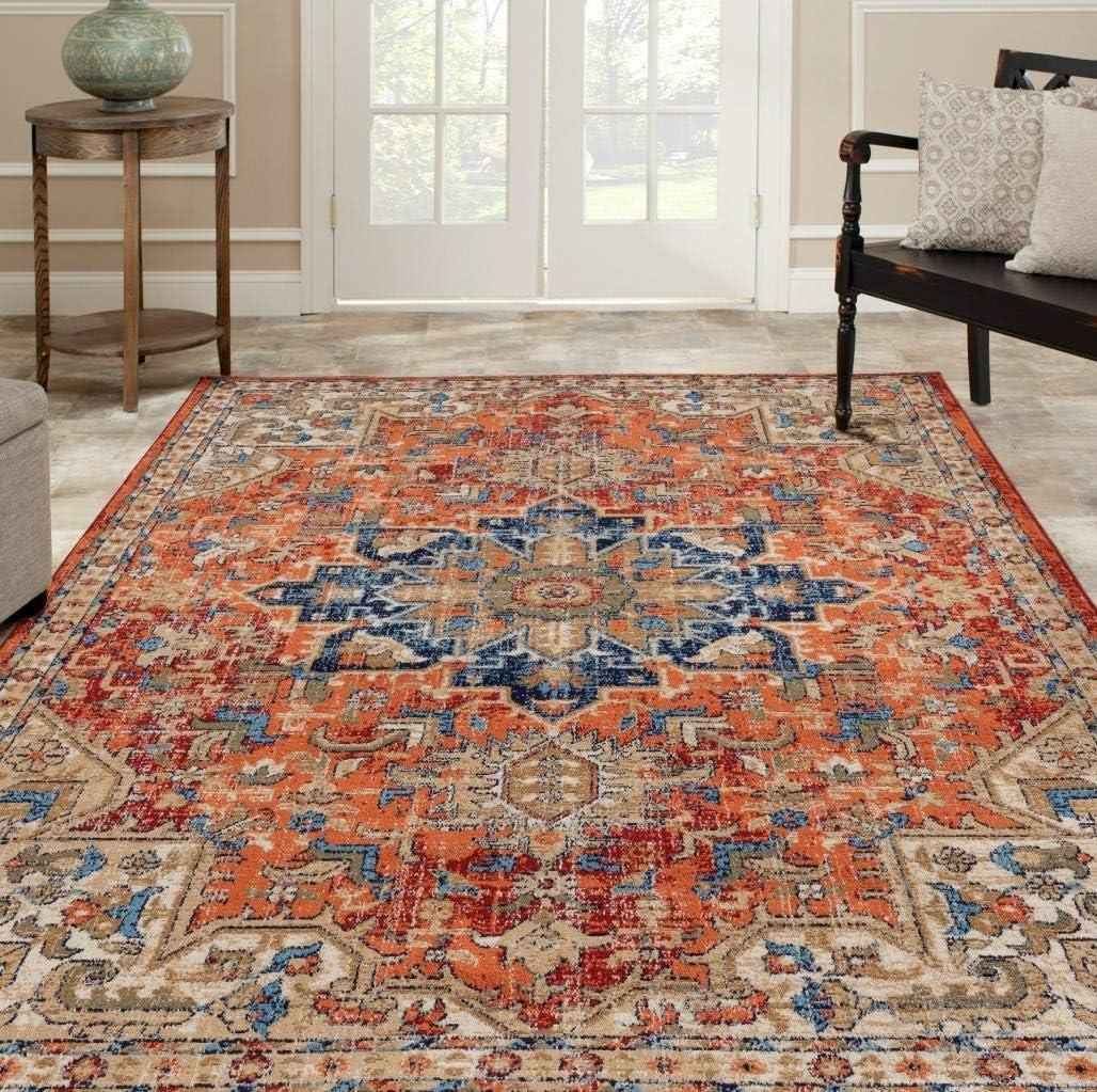 Red and Beige Oriental Synthetic 5' x 7' Area Rug