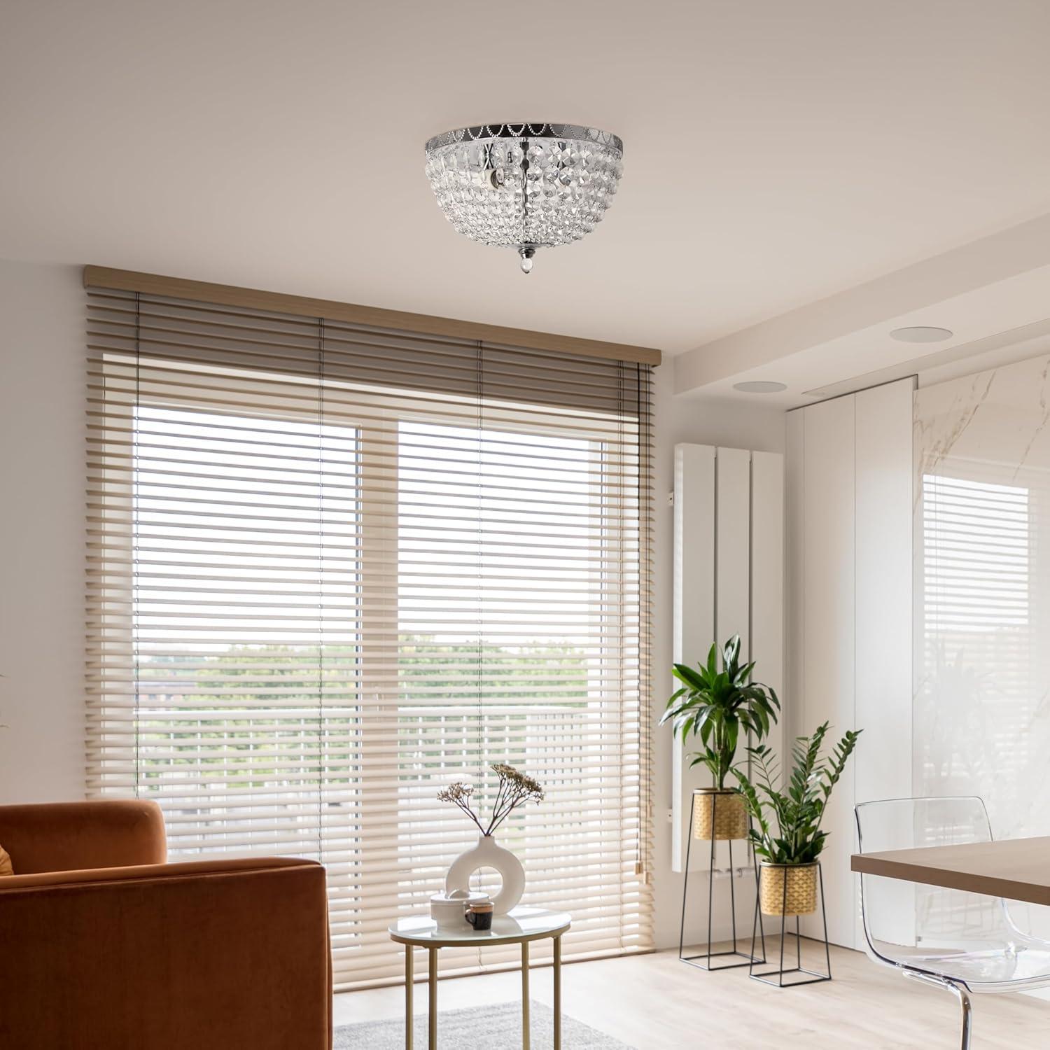 Elegant Designs Victoria Crystal Rain Drop Ceiling Light Flushmount - Chrome