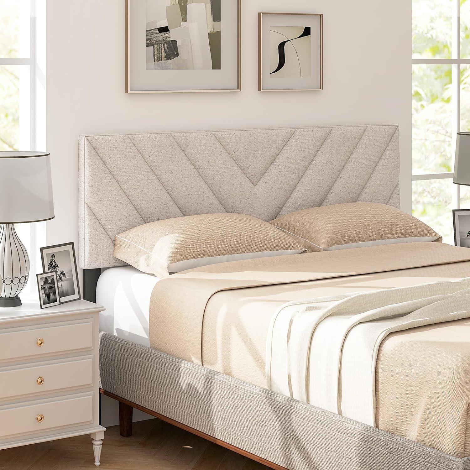 Kepooman Headboard, Linen Upholstered Headboard for Full and Queen Size Bed Frames-Beige