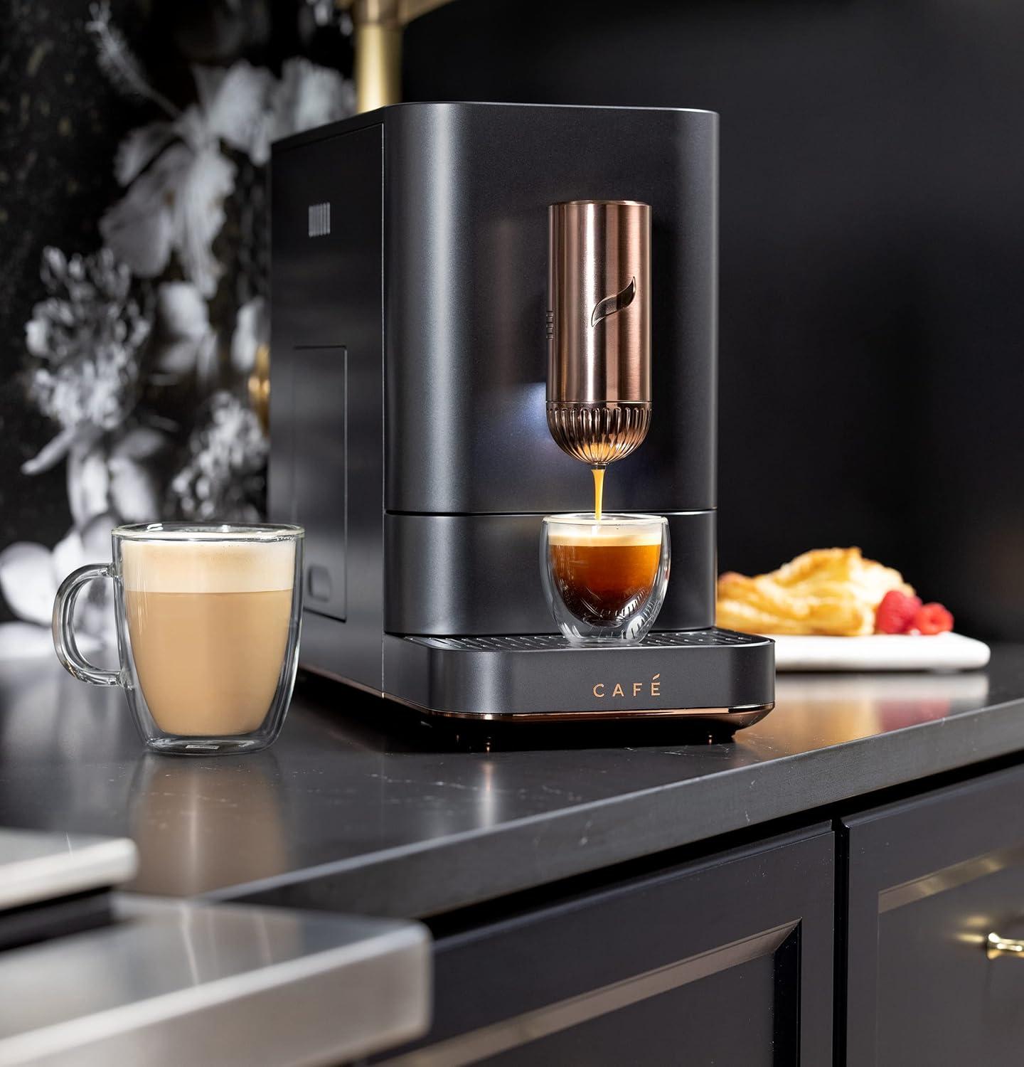 Matte Black Automatic Espresso Machine with Copper Accents