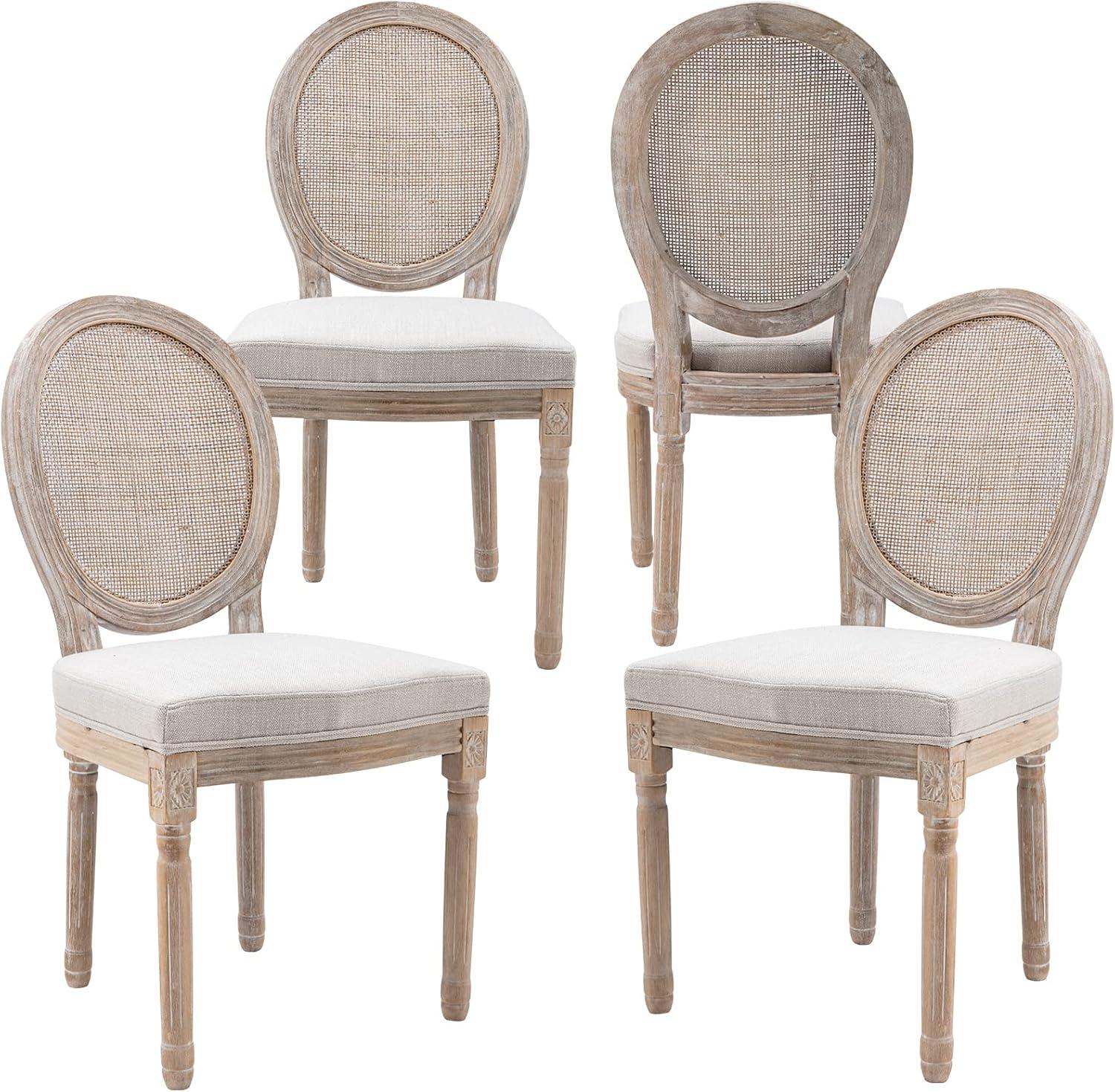 Sumdeal French Dining Chairs Set, Upholstered Vintage Farmhouse Chair,Mid Century Fabric Chair with Solid rubberwood Leg for Dining Room Bedroom Kitchen Restaurant