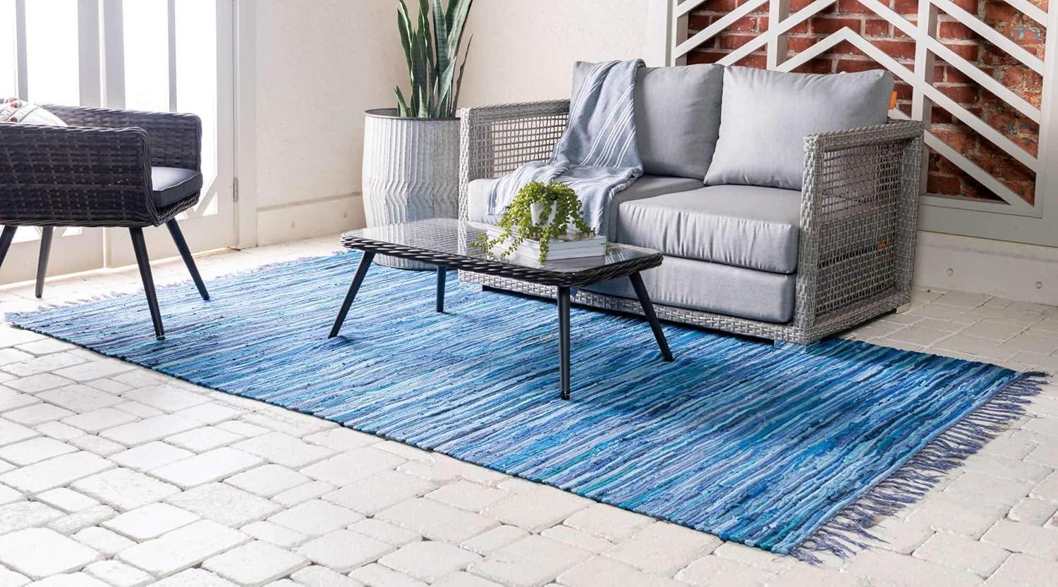 Unique Loom Chindi Cotton Collection Area Rug - Striped (2' 2" x 3' Rectangle Navy Blue/Black)