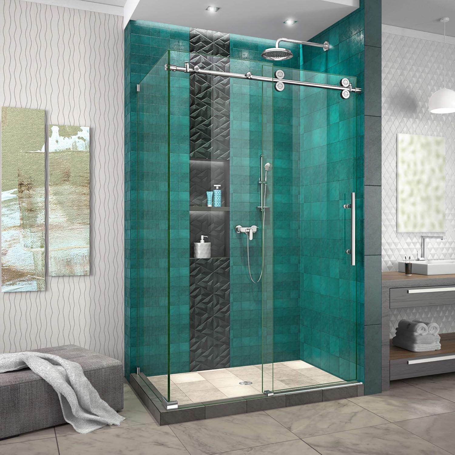 Enigma-XO Frameless Clear Glass Shower Enclosure with Polished Stainless Steel Hardware