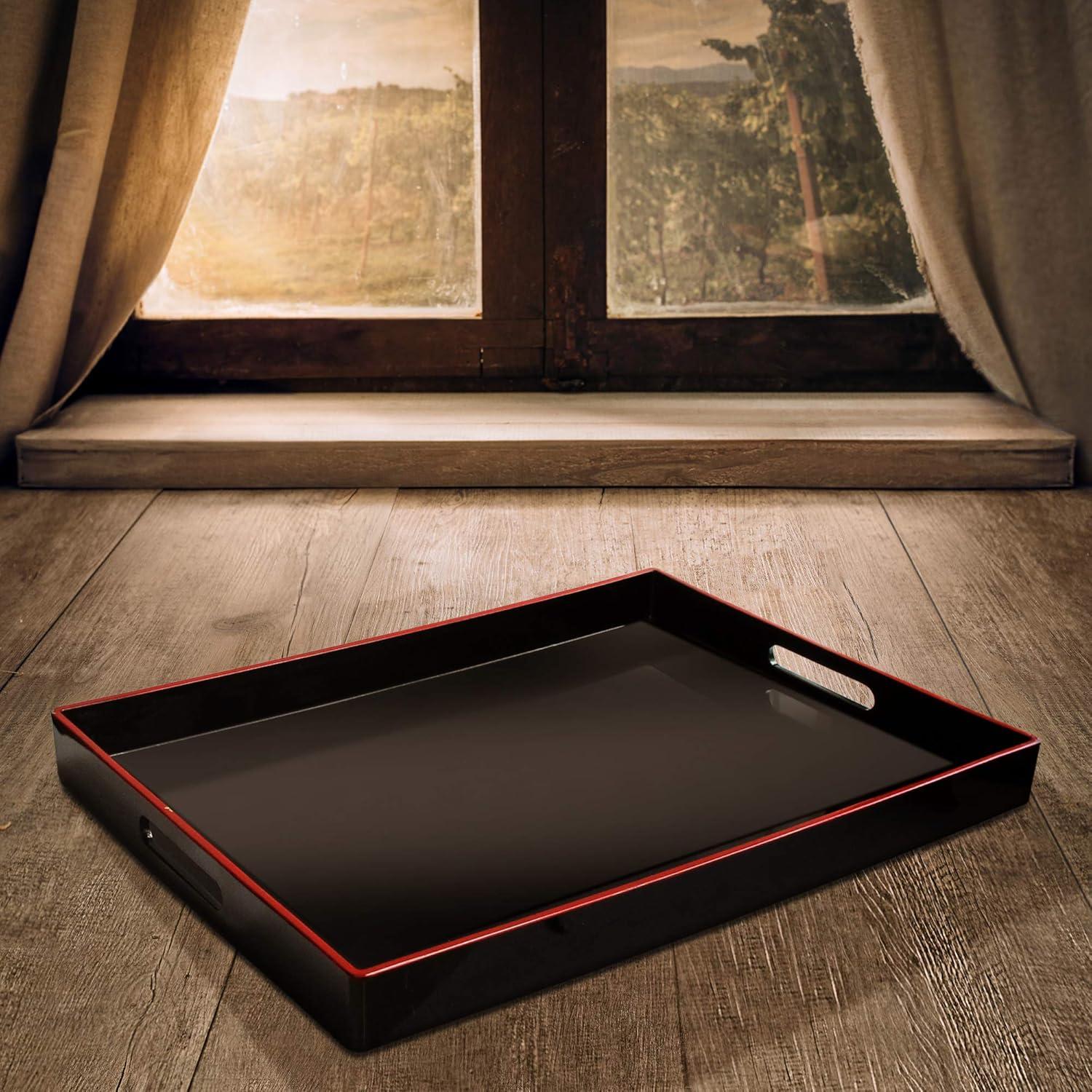 BLACK RECTANGULAR TRAY  W/ HANDLES AMZ