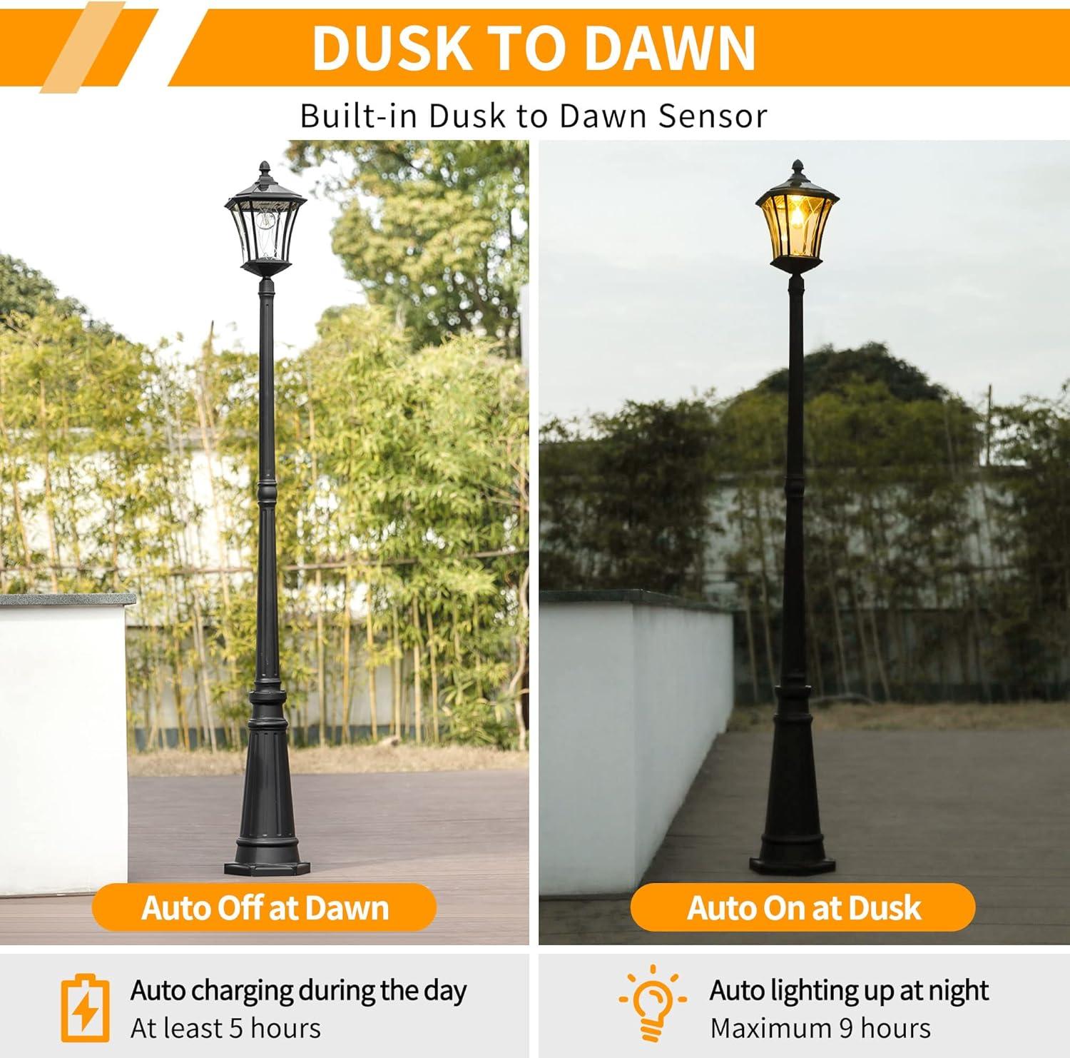 Black Matte Aluminum Solar LED Lamp Post with Clear Glass