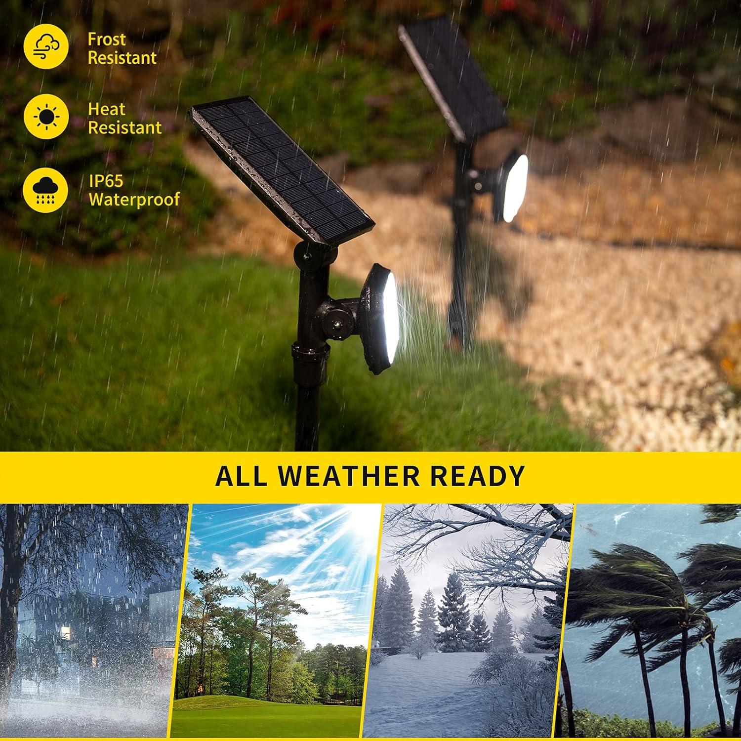 ROSHWEY 2PCS Bright Solar Spotlight Outdoor Waterproof, 700lm Outside Solar Landscape Lights for Yard, Garden, Driveway, Walkway, Lawn, Cool Light