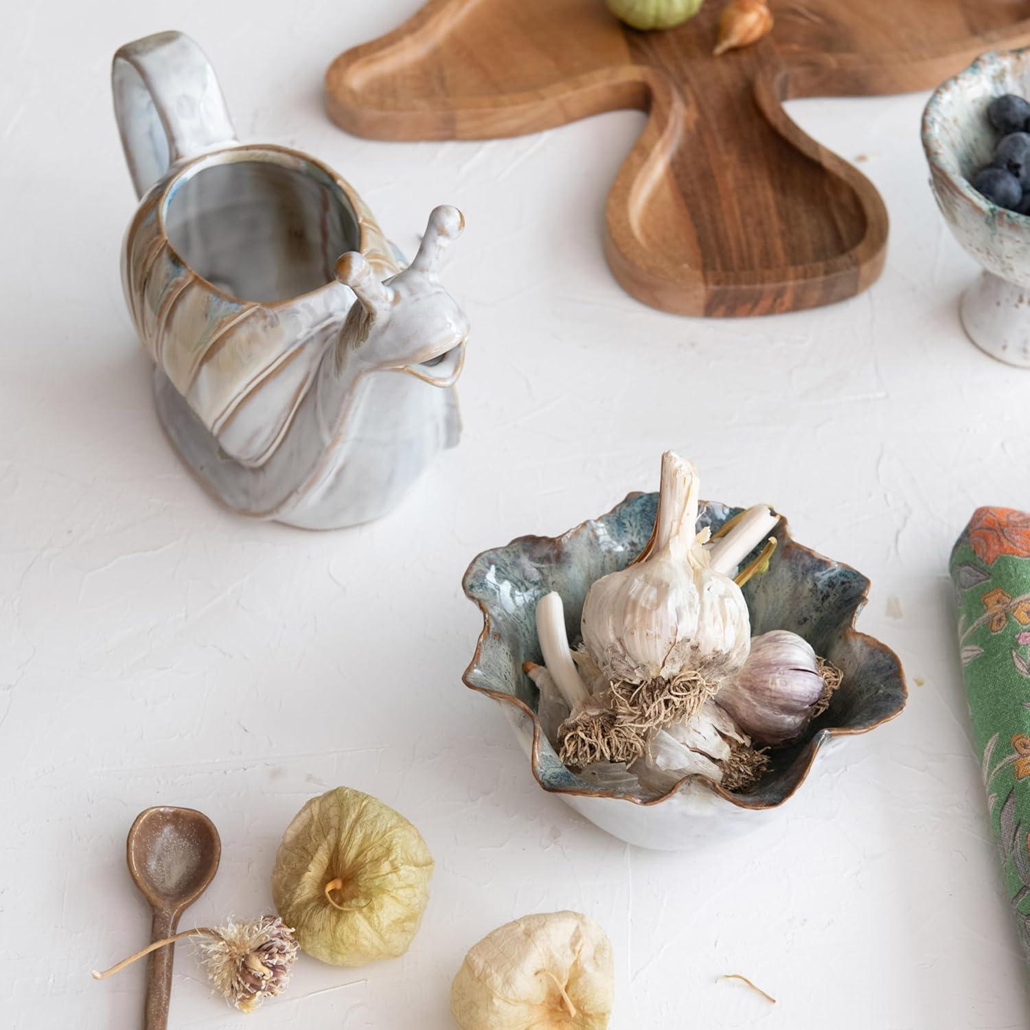 Green and Brown Speckled Stoneware Bowl with Stand