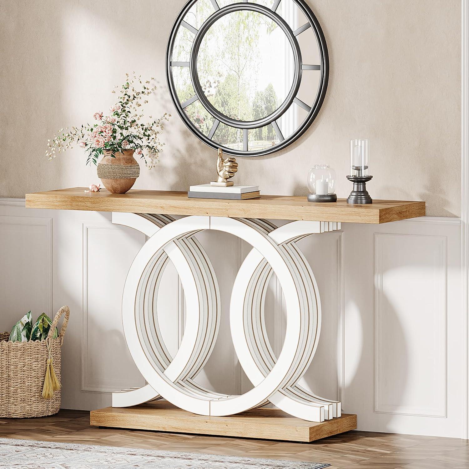 Farmhouse Console Sofa Table, 55 Inches Entryway Hallway Foyer Table White
