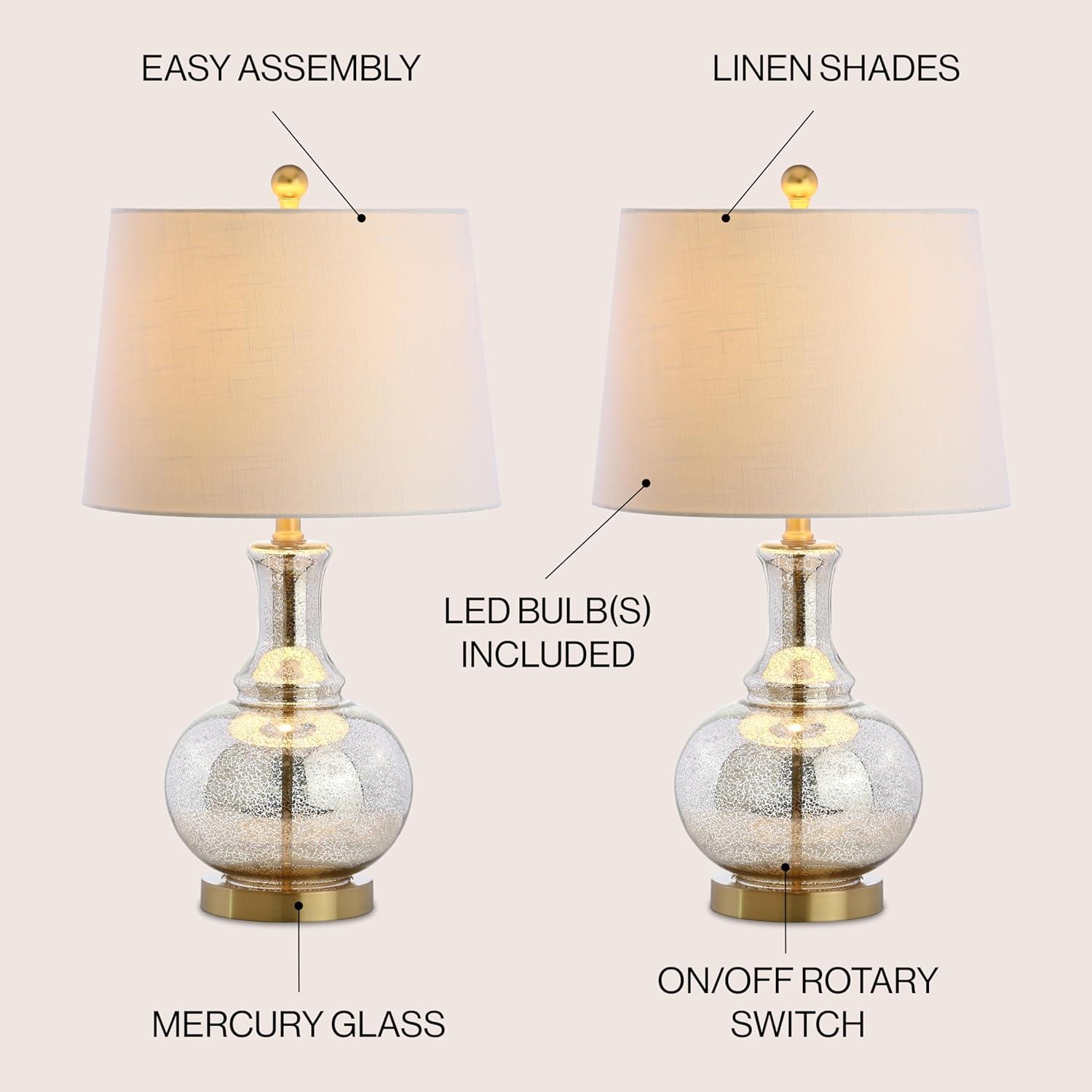 JONATHAN Y Lavelle 25" Glass LED Table Lamp, Mercury Silver/Brass Gold (Set of 2)