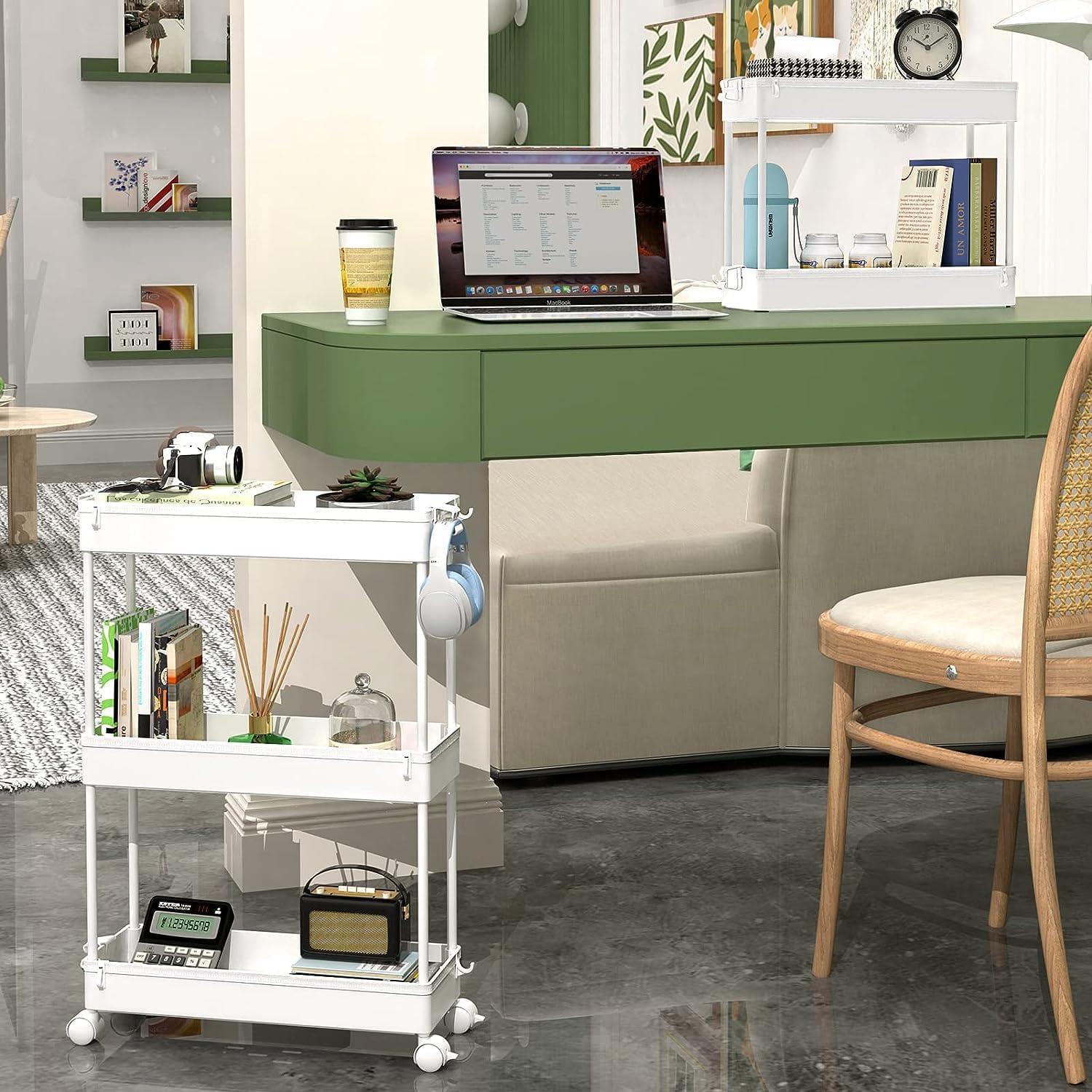 White Slim 3-Tier Rolling Storage Cart with Side Hoops