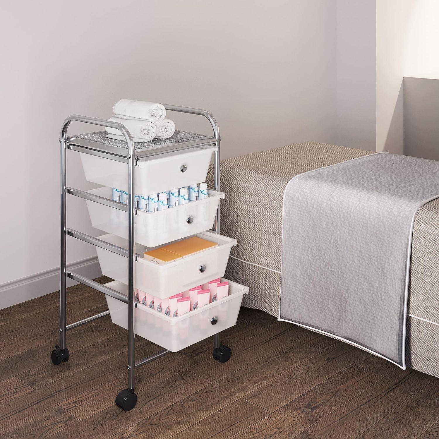 White 4-Drawer Rolling Storage Cart with Metal Frame