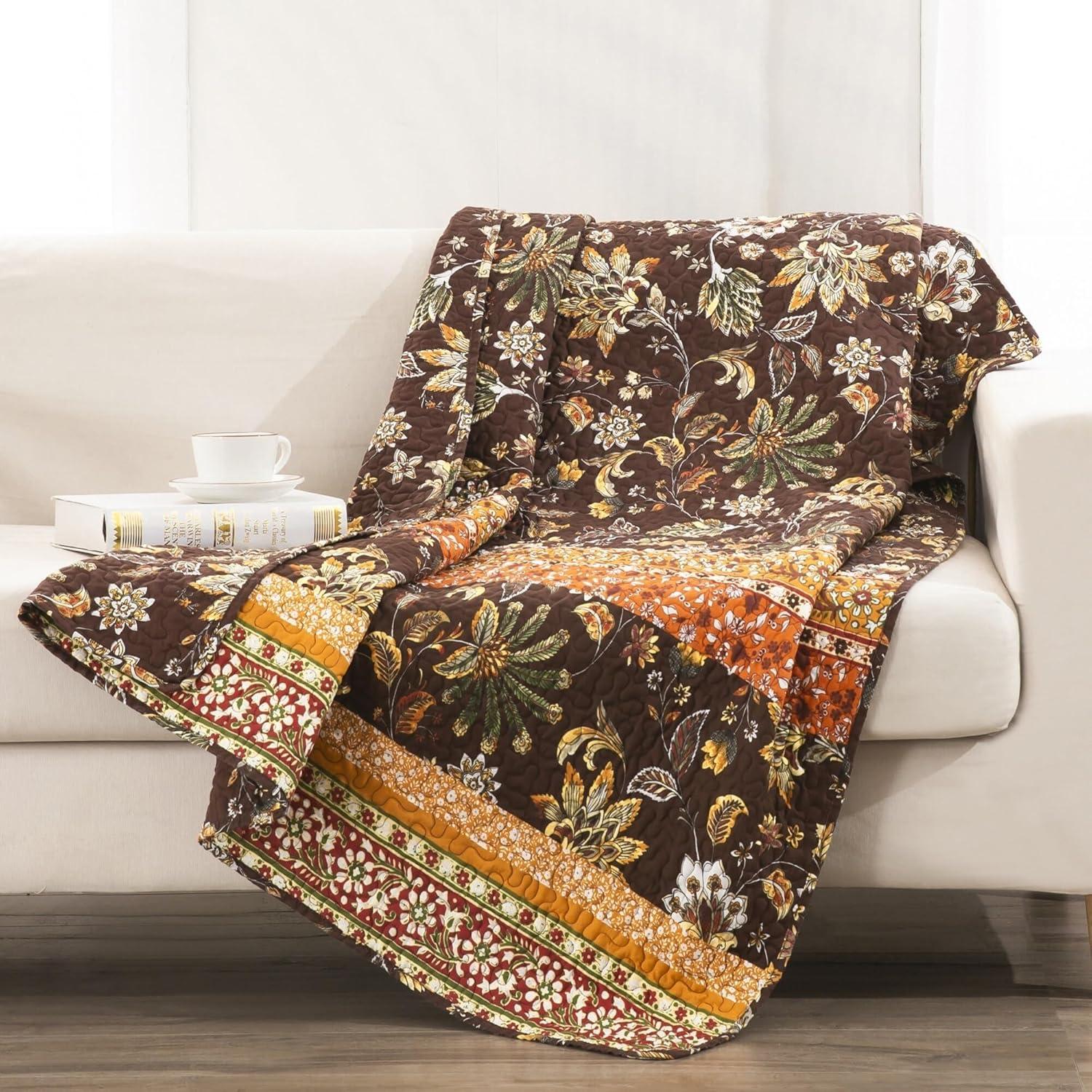 Chocolate and Gold Reversible Cotton Boho Throw Blanket