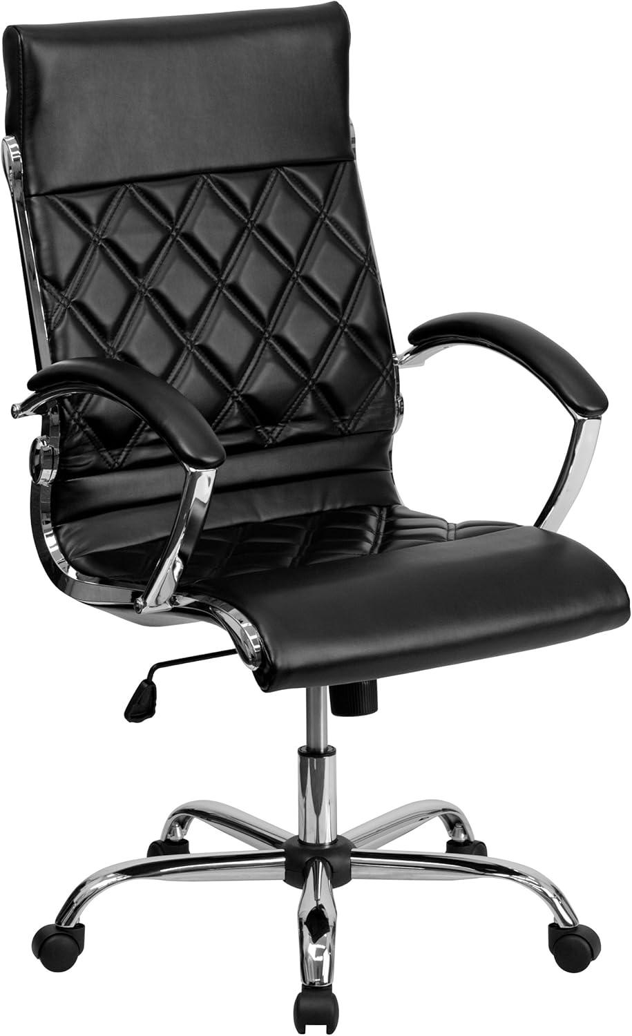 Flash Furniture High Back Designer Quilted LeatherSoft Executive Swivel Office Chair with Chrome Base and Arms