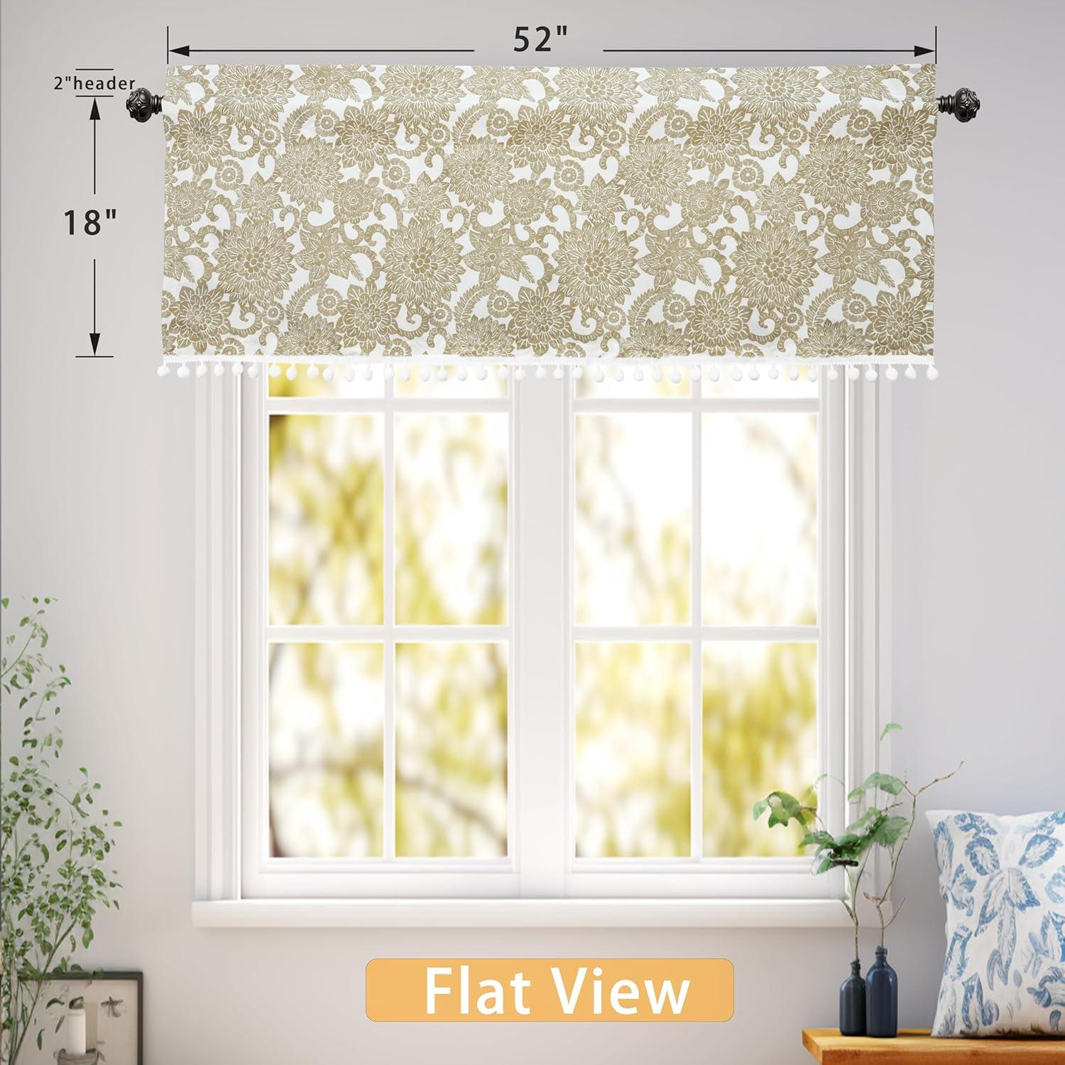 DriftAway Daisy Dahlia Blooming Flower/Floral Lined Thermal Insulated Energy Saving Window Curtain Valance for Living Room/Bedroom/Kitchen, 2 Layers, Rod Pocket, 52"x18"+2’’Header (Navy)