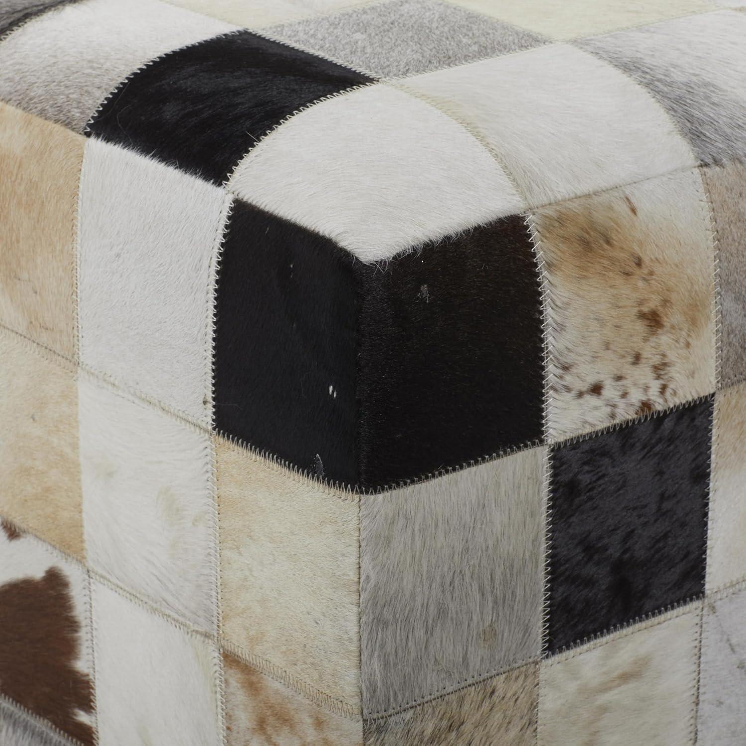 DecMode Leather Handmade Stool with Patchwork Pattern, Multi Colored