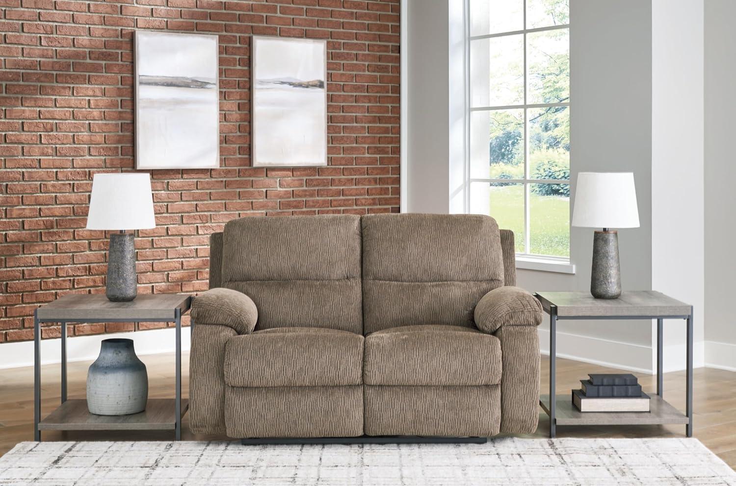 Light Brown Oak Fabric Manual Reclining Loveseat