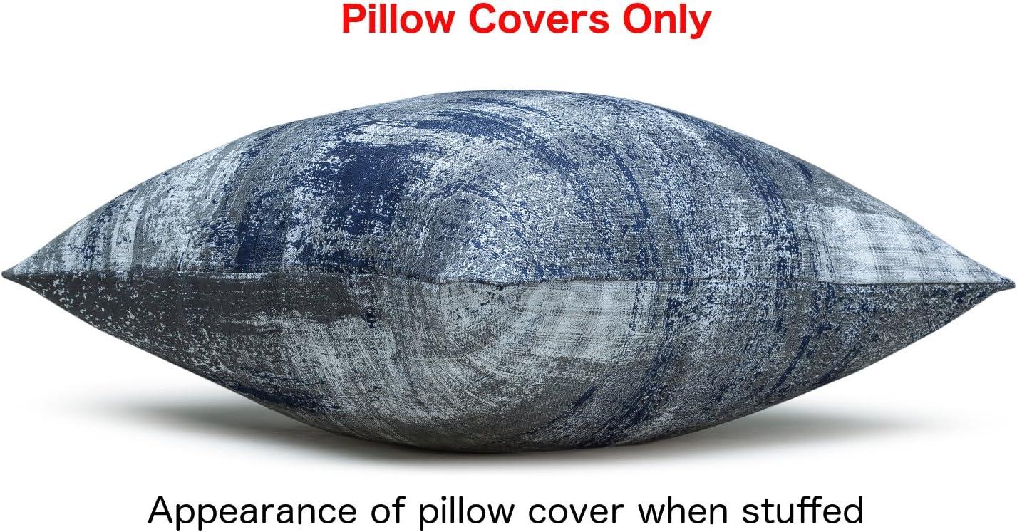 TreeWool (Pack of 2) Brush Art Accent Decorative Square Cotton Throw Pillow Covers (22 x 22 inches, Navy Blue)