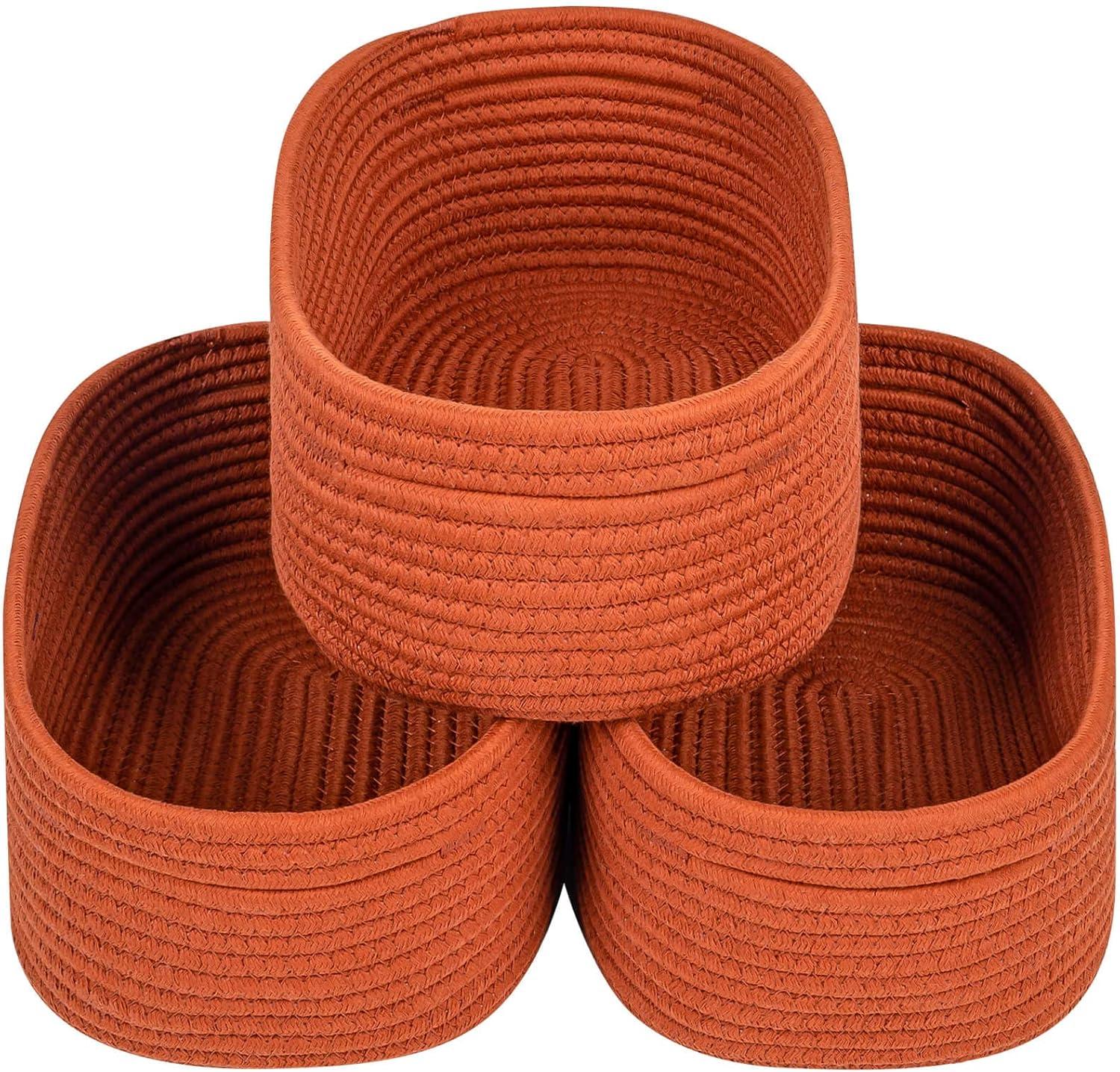 Brick Red Woven Cotton Rope Square Storage Baskets Set of 3