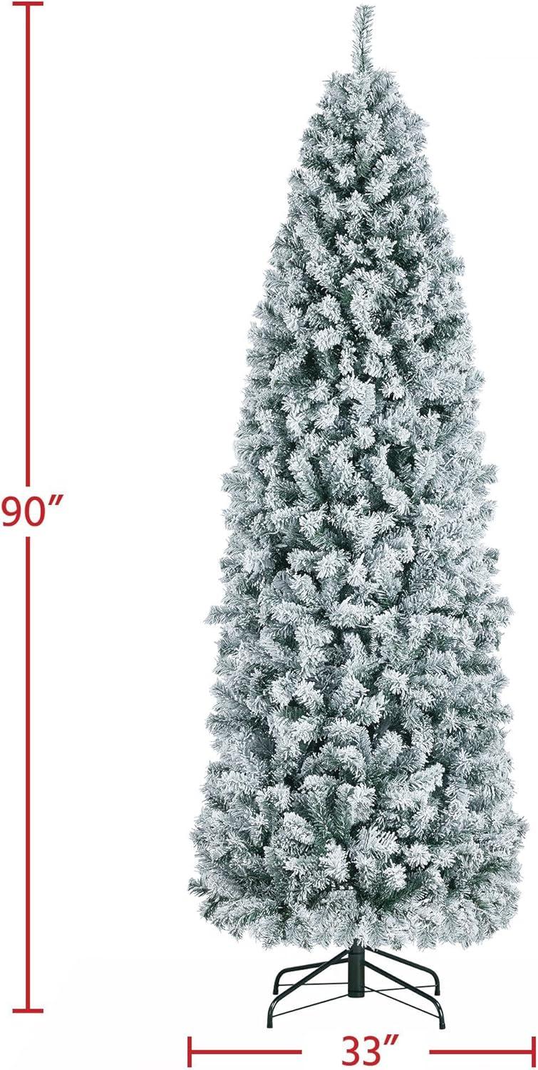 7.5ft Pre-lit Snow-Flocked Kingswood Fir Pencil Artificial Christmas Tree