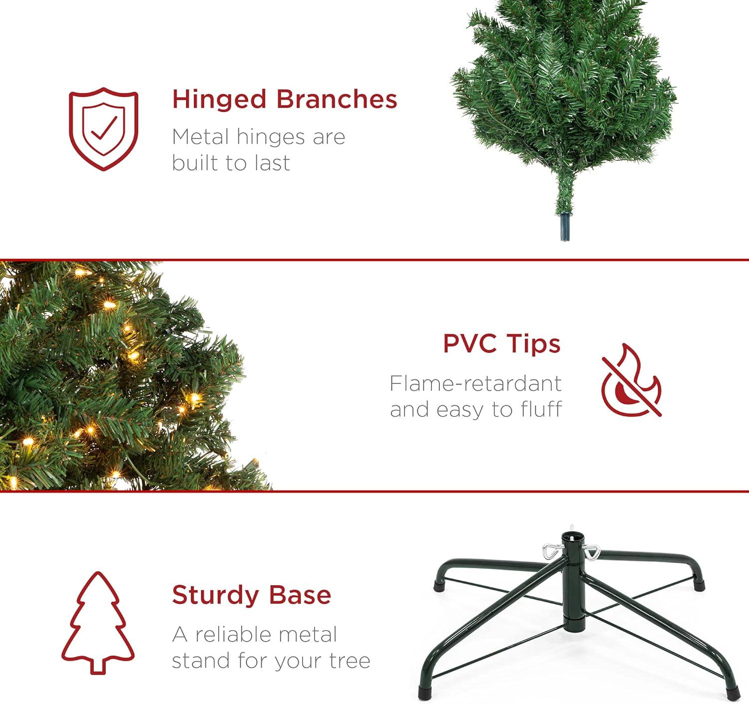 Best Choice Products Pre-Lit Spruce Artificial Christmas Tree w/ Easy Assembly, Metal Hinges & Foldable Base