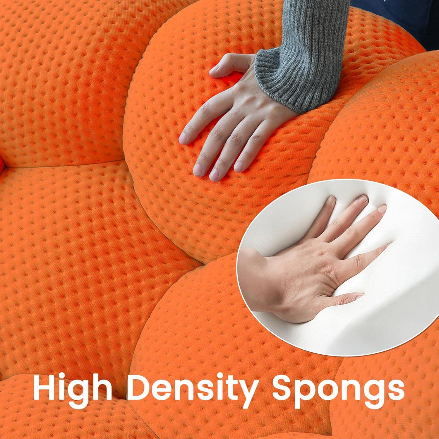 Bubble Couch, 98.43'' Modern 3-Seater Lazy Floor Couch, Memory Foam Bubble Round Sofa 3D Honeycomb Shape Curved Sofas for Living Room, Office, Apartment (Orange)