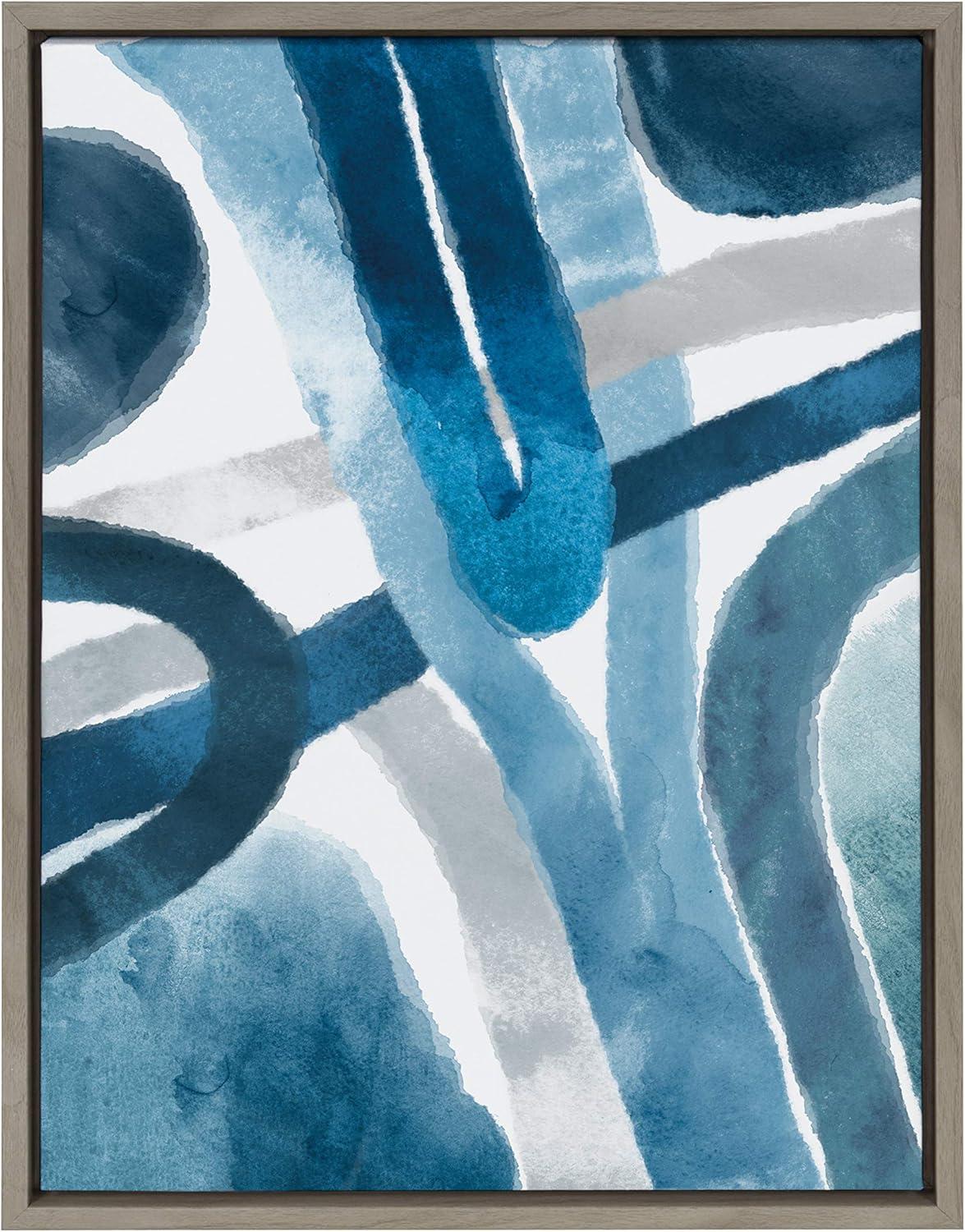 Kate and Laurel Sylvie Abstract Blue And Gray Watercolor Framed Canvas Wall Art, 18x24 Gray