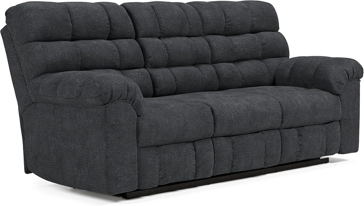 Contemporary Tufted Blue Fabric Reclining Sofa with Cup Holder