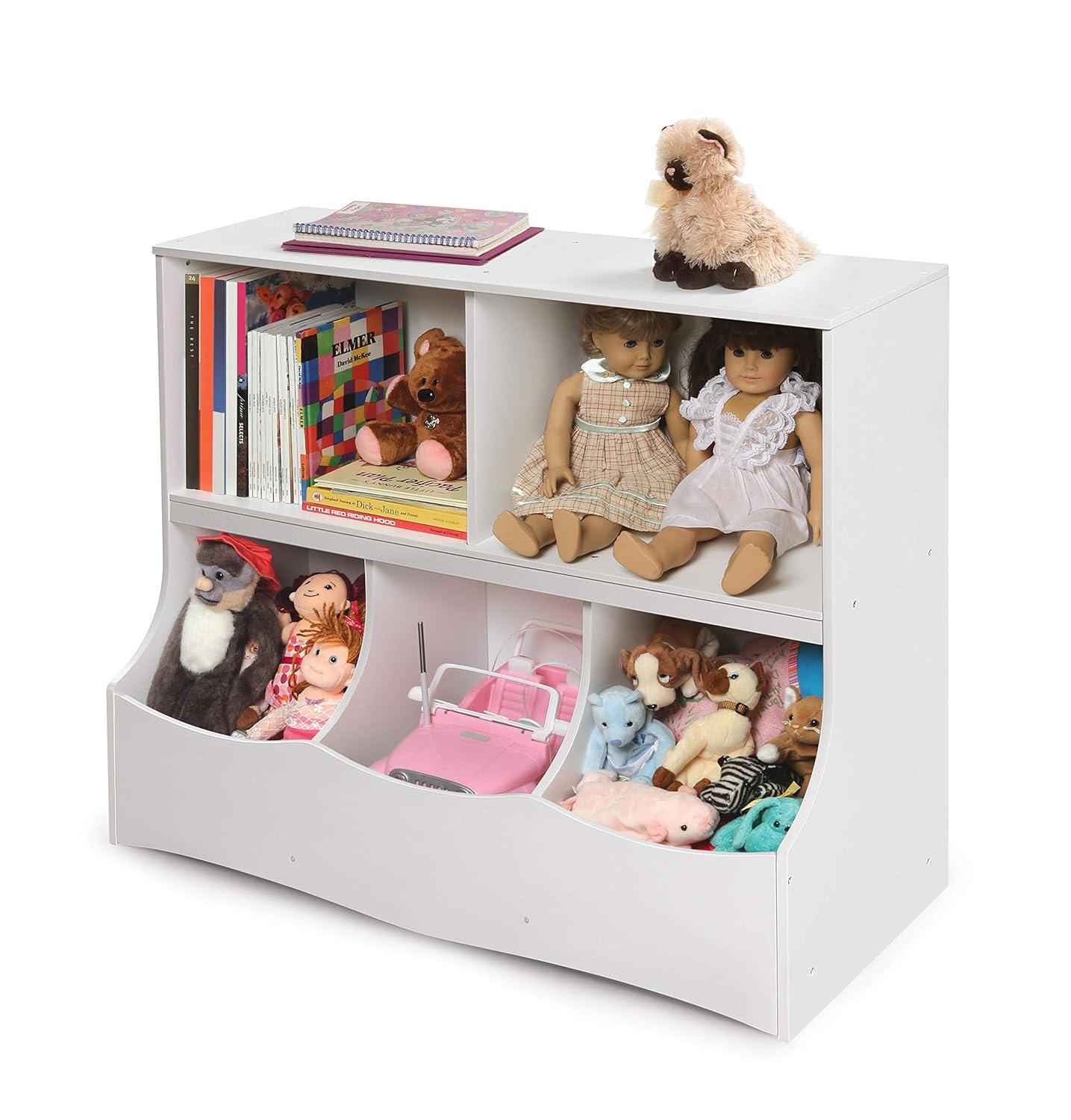 White MDF Kids Toy Storage Organizer with Cubby Bins