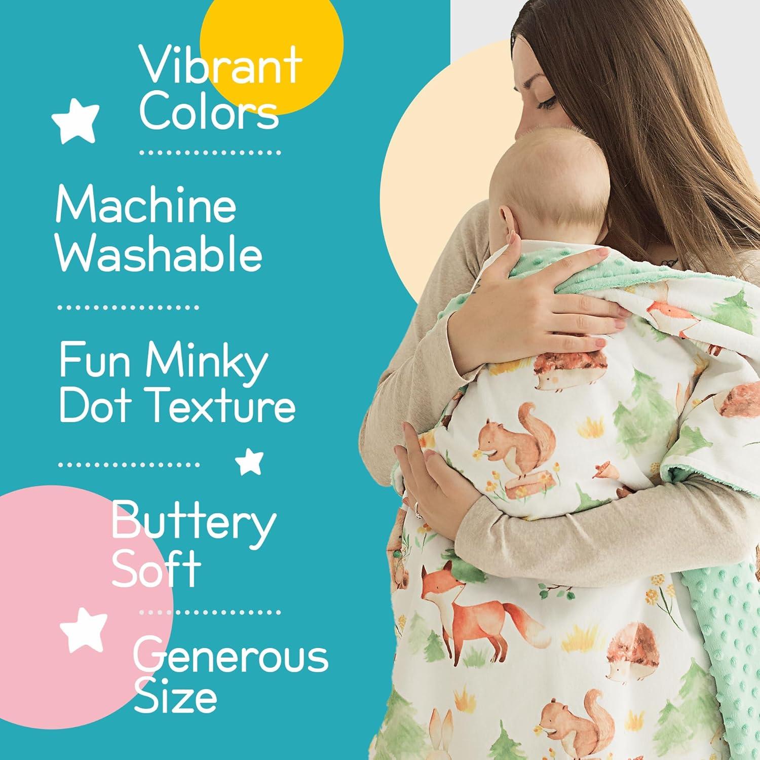 Premium Soft Plush Lightweight Minky Dot Toddler Baby Blanket for Newborn 30"x40" - Soft Baby Blanket for Boys and Girls - (Forest Friends) Unisex