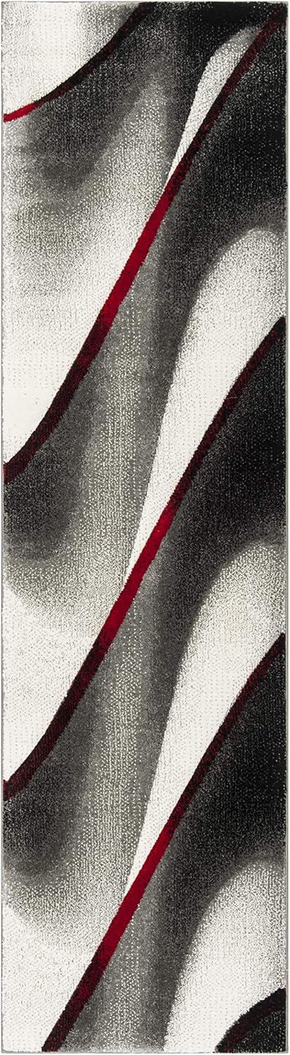 Red and Gray Abstract Synthetic Easy Care Rug, 27" x 18"