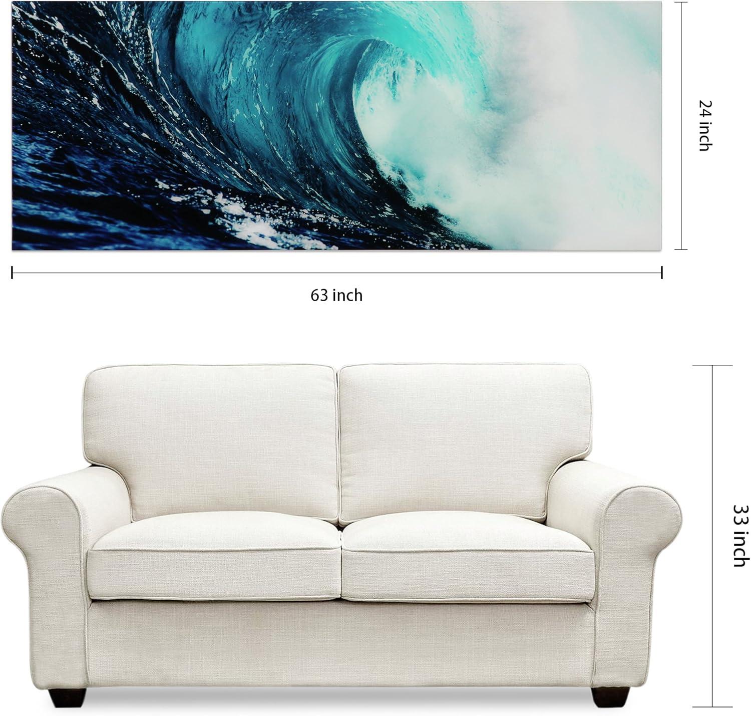 Empire Art Direct Blue Wave 2 Frameless Free Floating Tempered Glass Panel Graphic Wall Art, 24" x 63" x 0.2", Ready to Hang