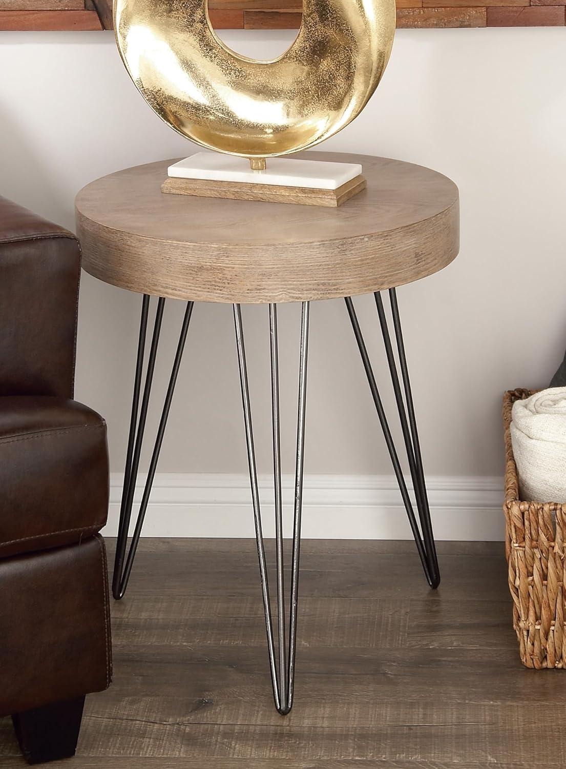 Union Rustic Villalpando Wooden Side End Brown Accent Table with Black Metal Hairpin Legs