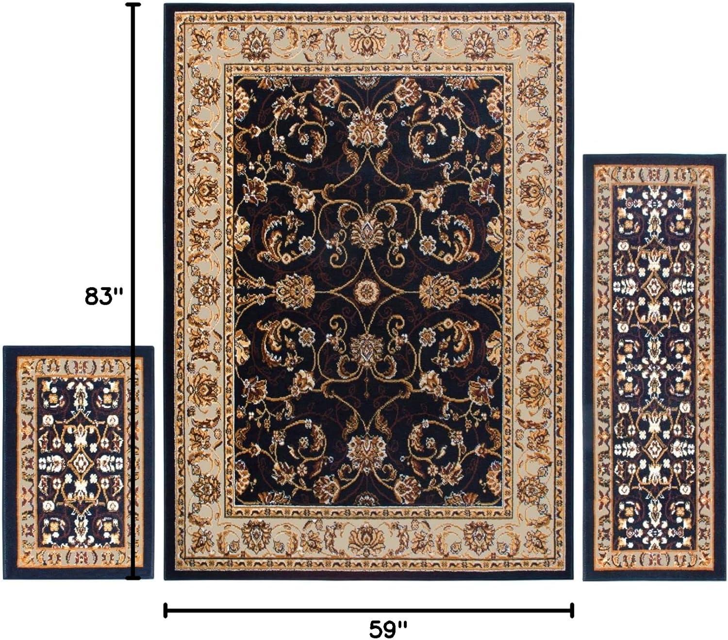 Home Dynamix Ariana Badah Damask Border Area Rug, Black/Ivory, 3-Piece Set