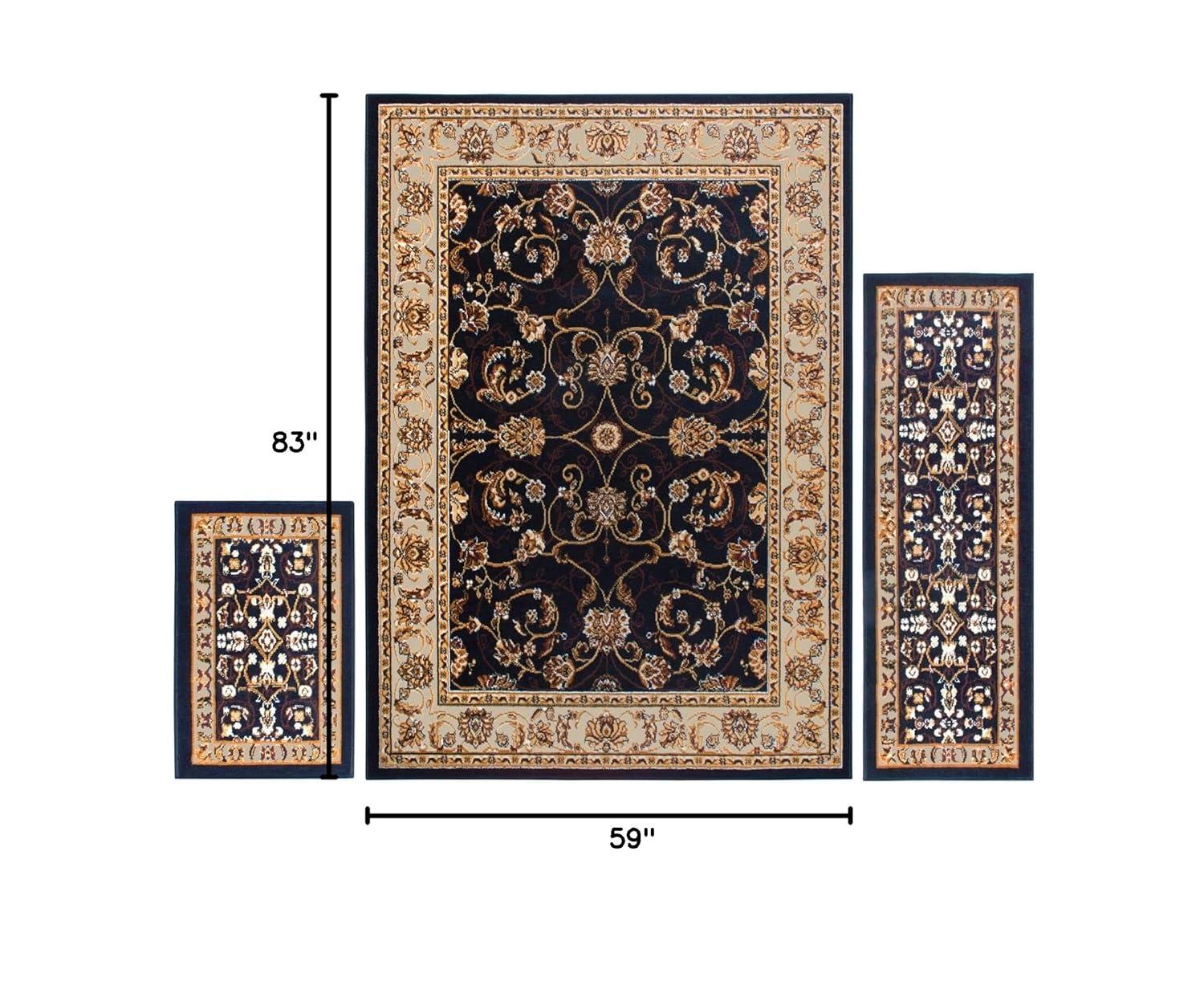 Home Dynamix Ariana Badah Damask Border Area Rug, Black/Ivory, 3-Piece Set