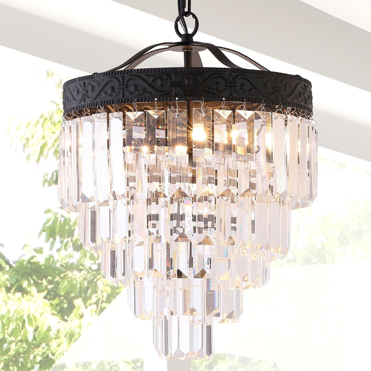 Wyatt 12" 2-Light Crystal LED Chandelier, Bronze/ Clear