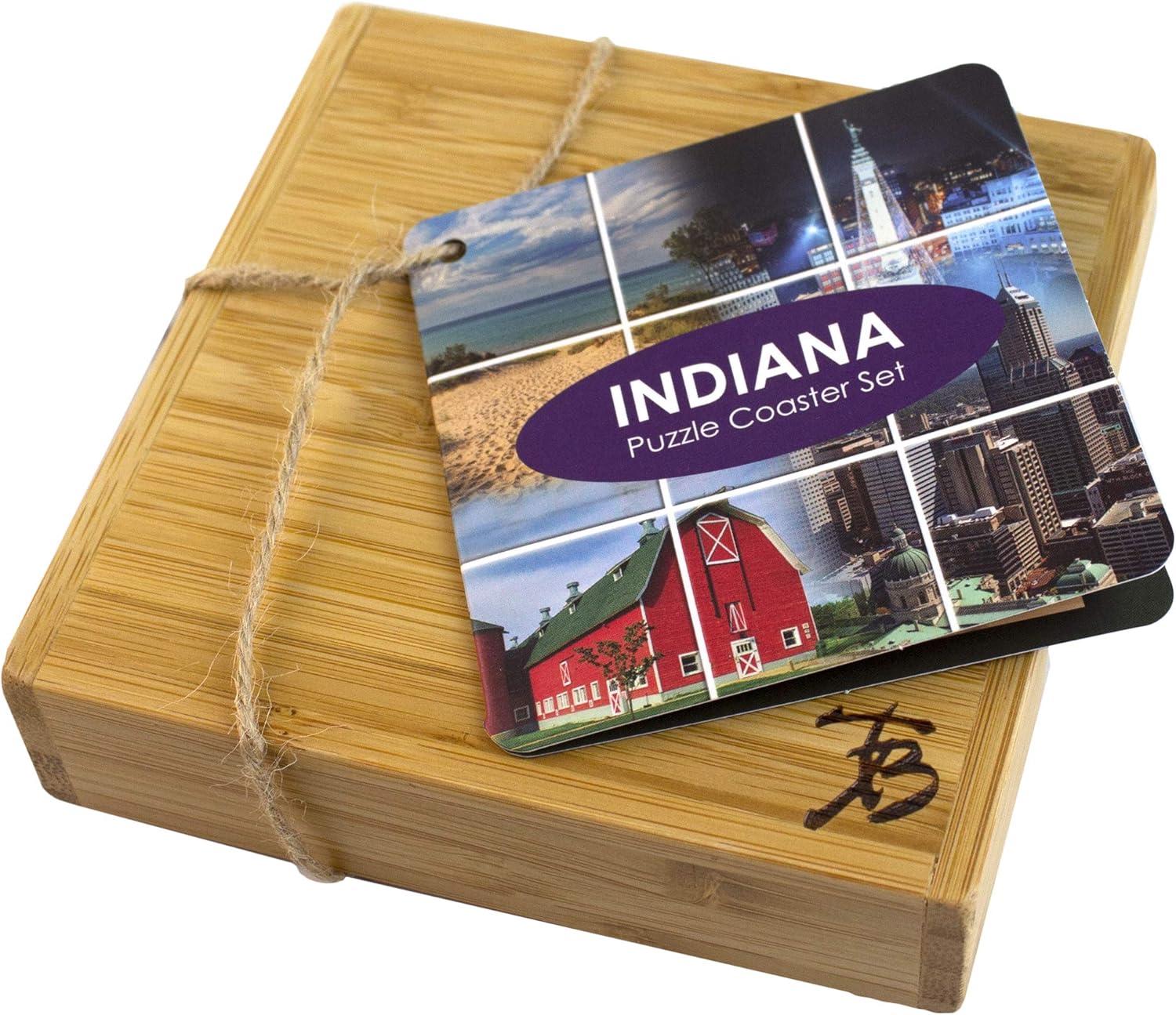 Indiana State Puzzle Bamboo Coaster Set with Case