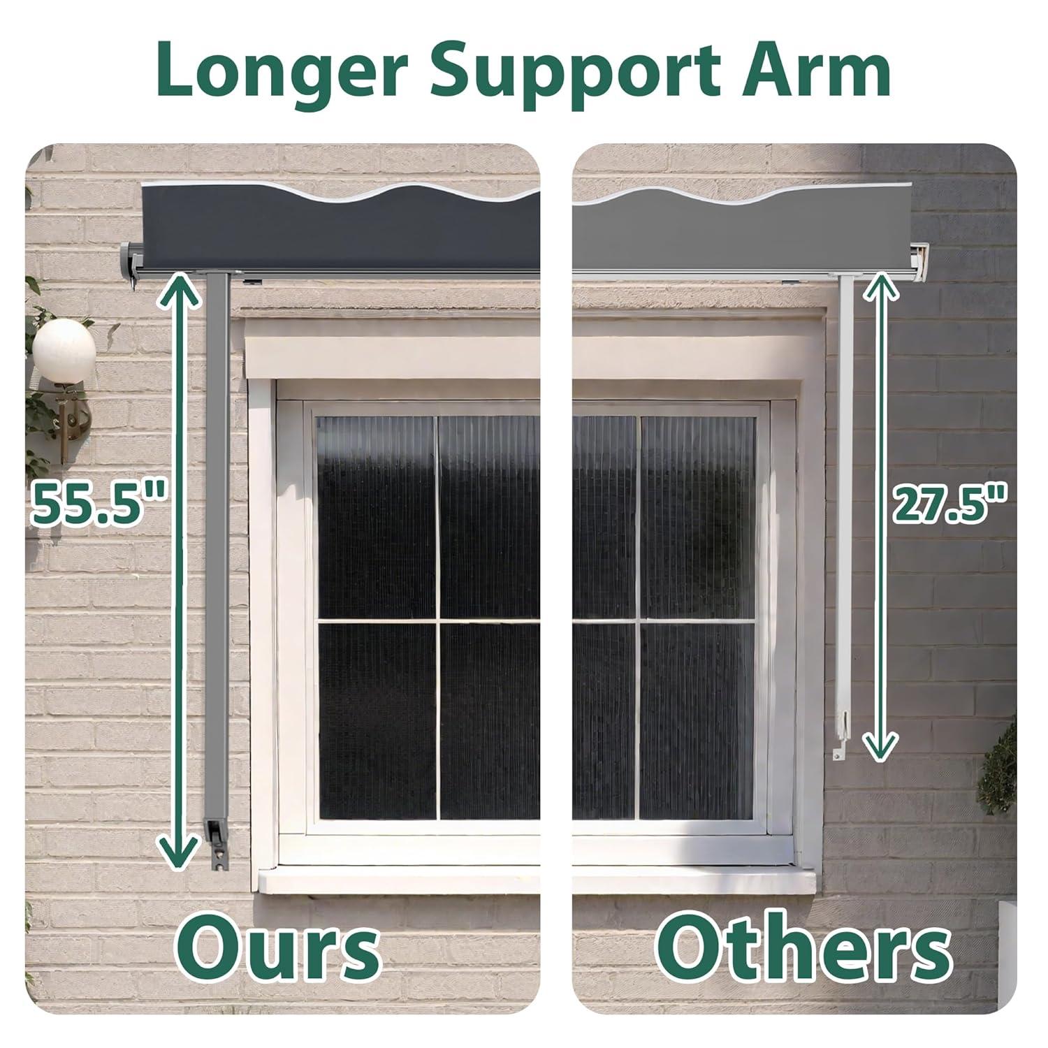 MCombo Polyester Cover Patio Window Awning, Manual Retractable Sunshade Canopy