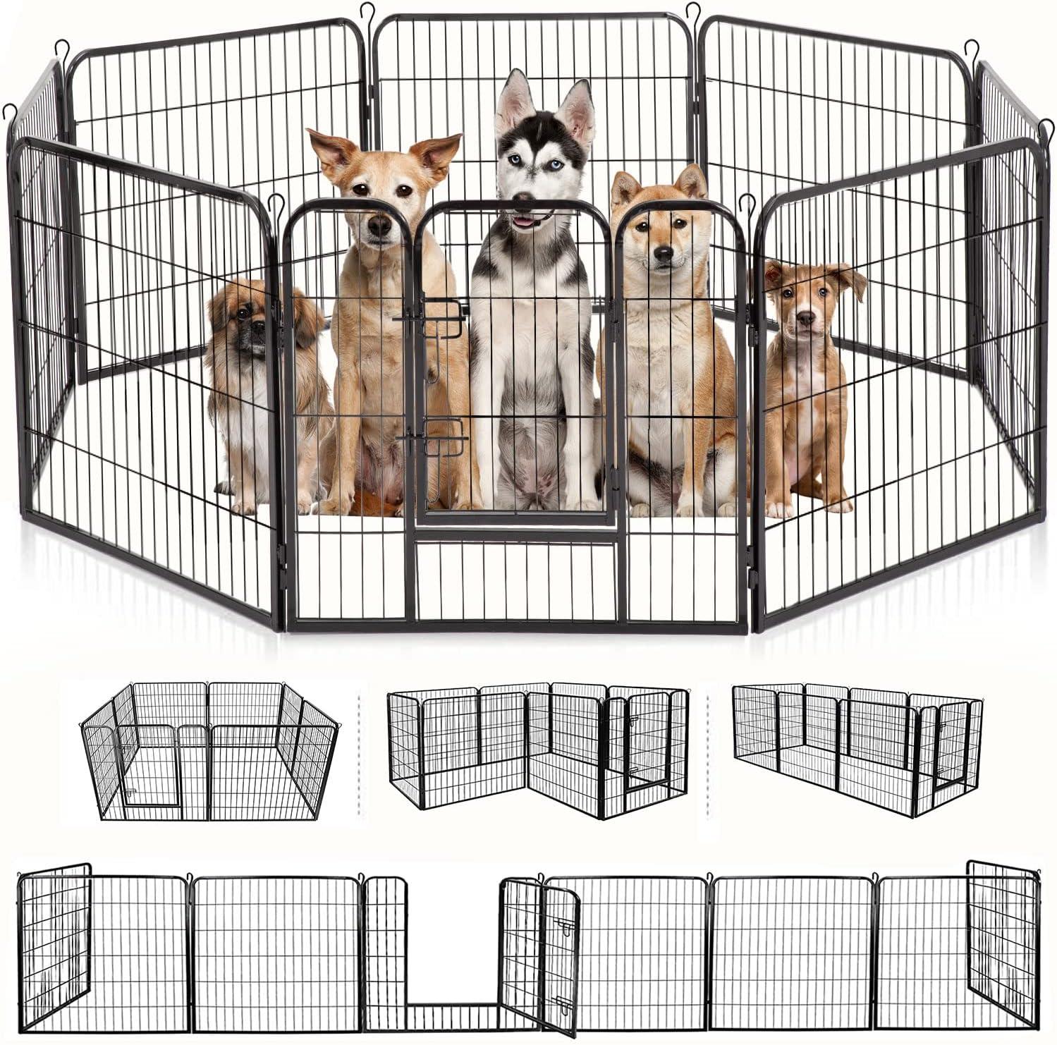 FDW Dog Playpen Pet Dog Fence 2-32 Panels  24/32/40"H Metal Dog Pen Outdoor Exercise Pen with Doors for Large/Medium /Small Dogs for RV,Camping,Yard